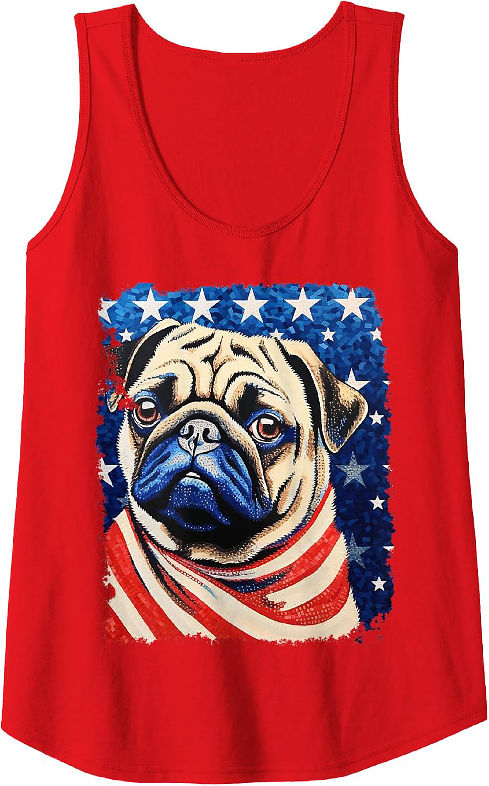 Patriotic Pug Graphic Tank Top | American Flag Sleeveless Shirt
