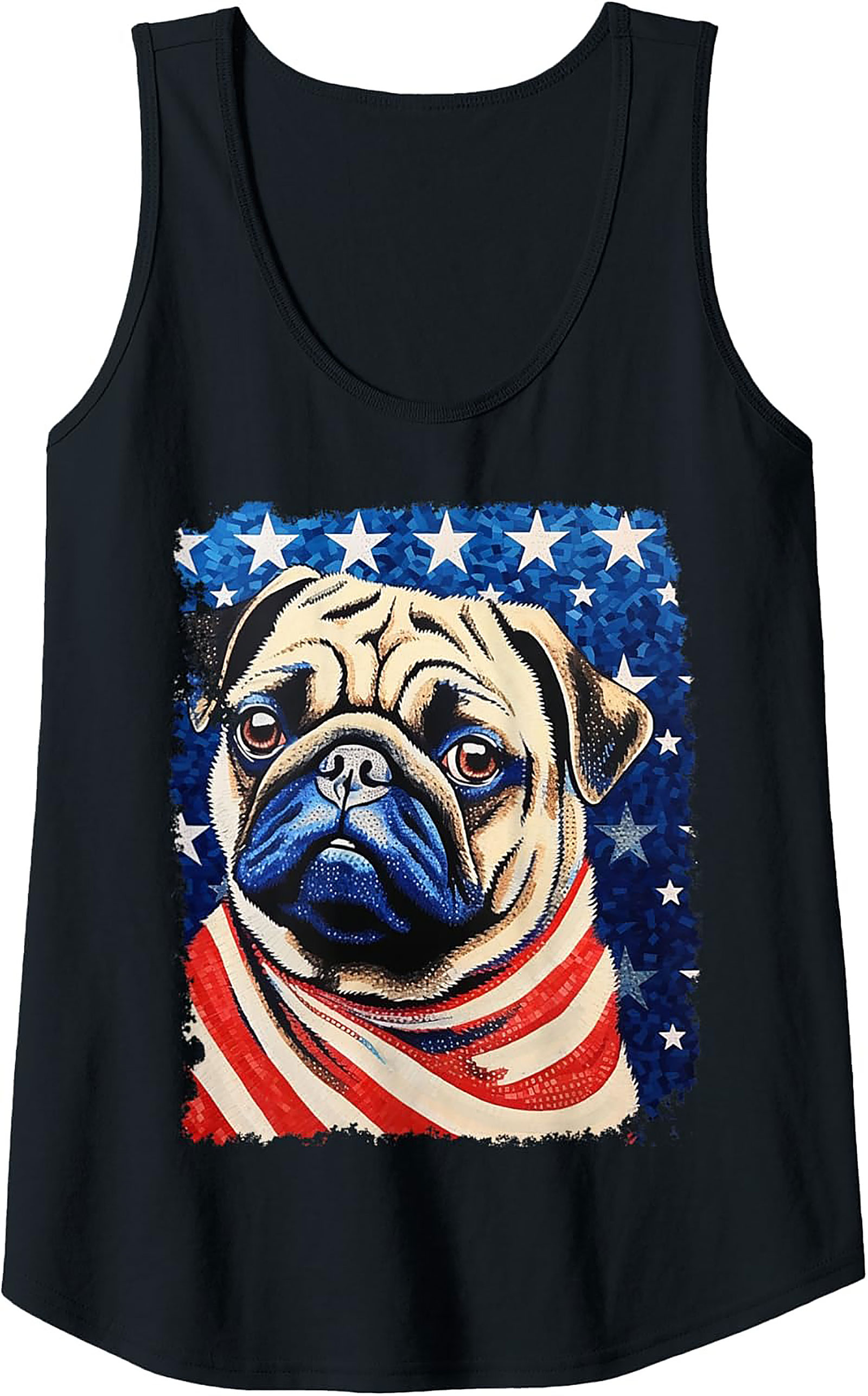Patriotic Pug Graphic Tank Top | American Flag Sleeveless Shirt