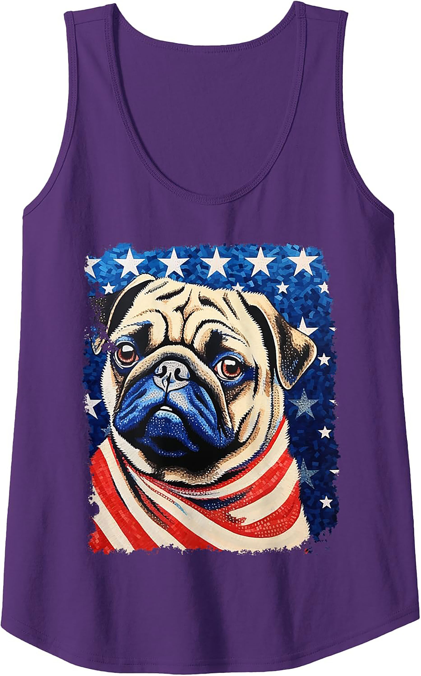Patriotic Pug Graphic Tank Top | American Flag Sleeveless Shirt
