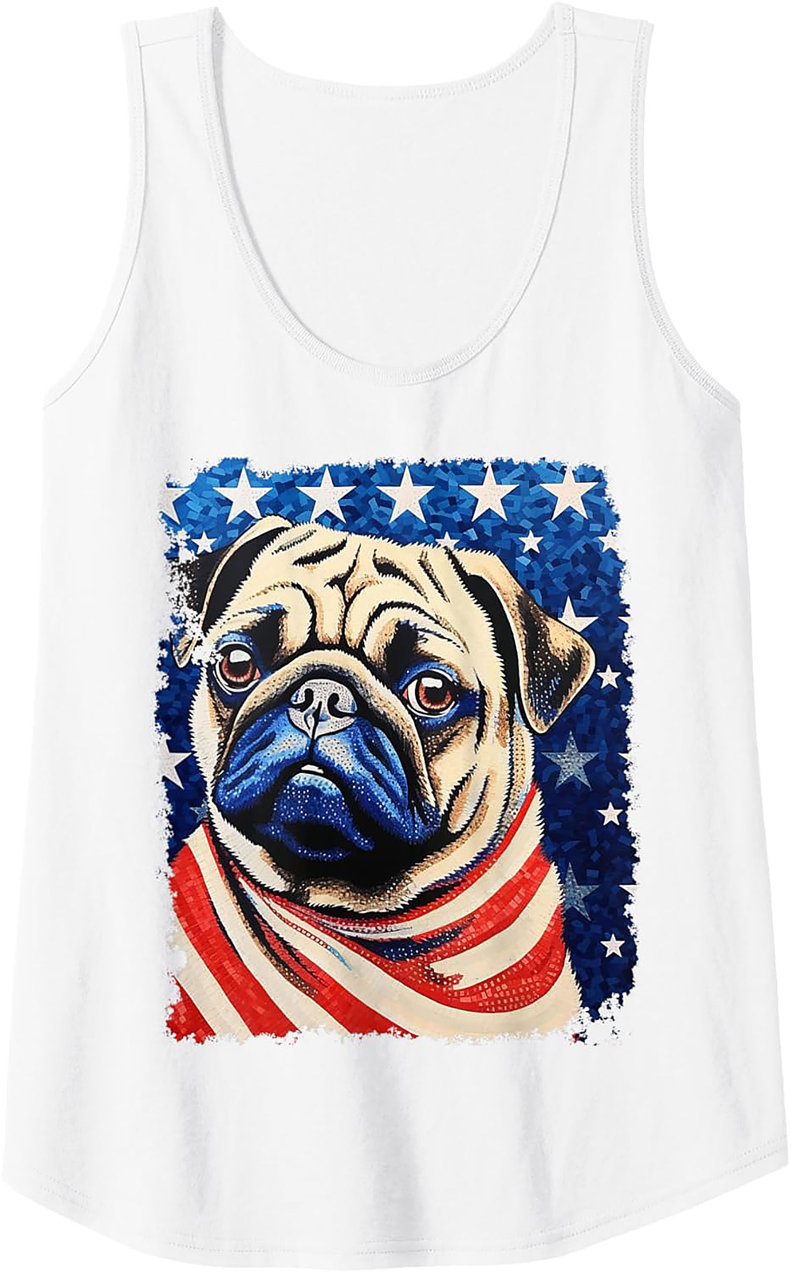 Patriotic Pug Graphic Tank Top | American Flag Sleeveless Shirt