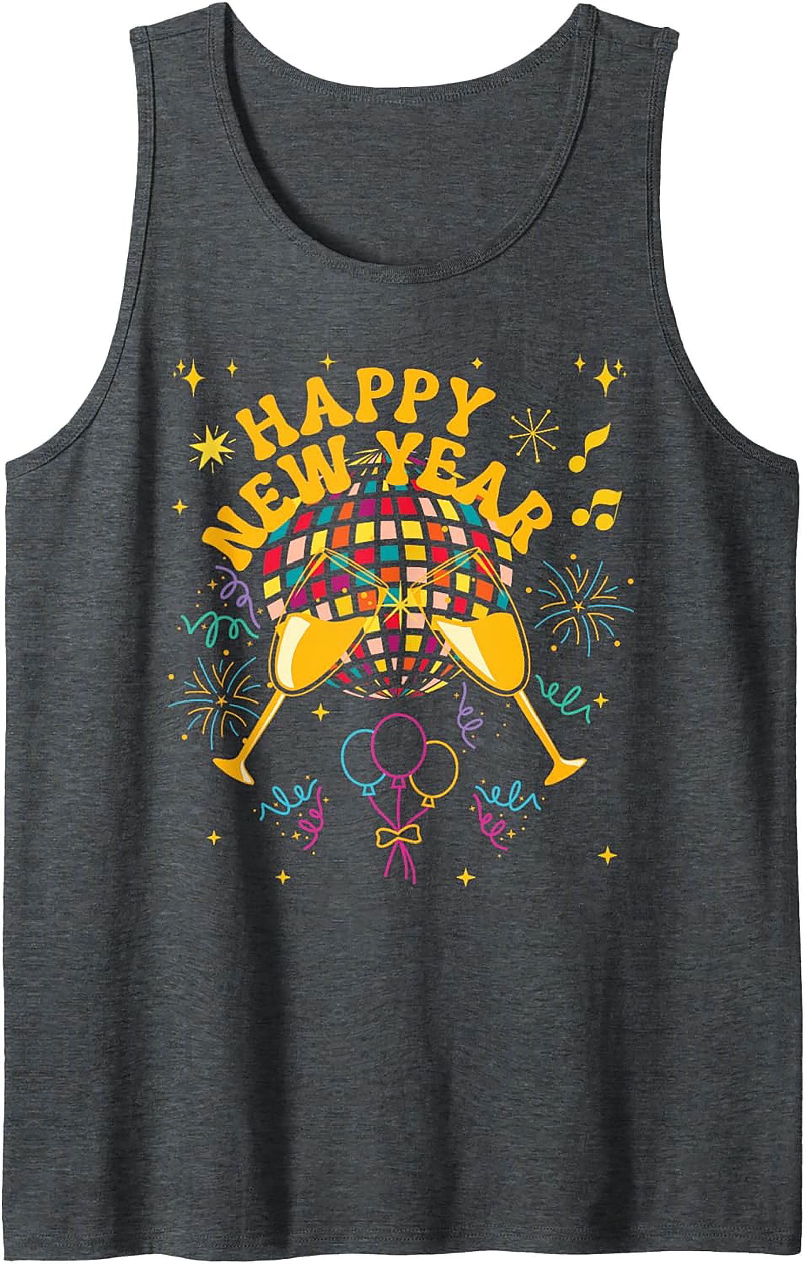 Happy New Year Graphic Tank Disco Party Sleeveless Shirt