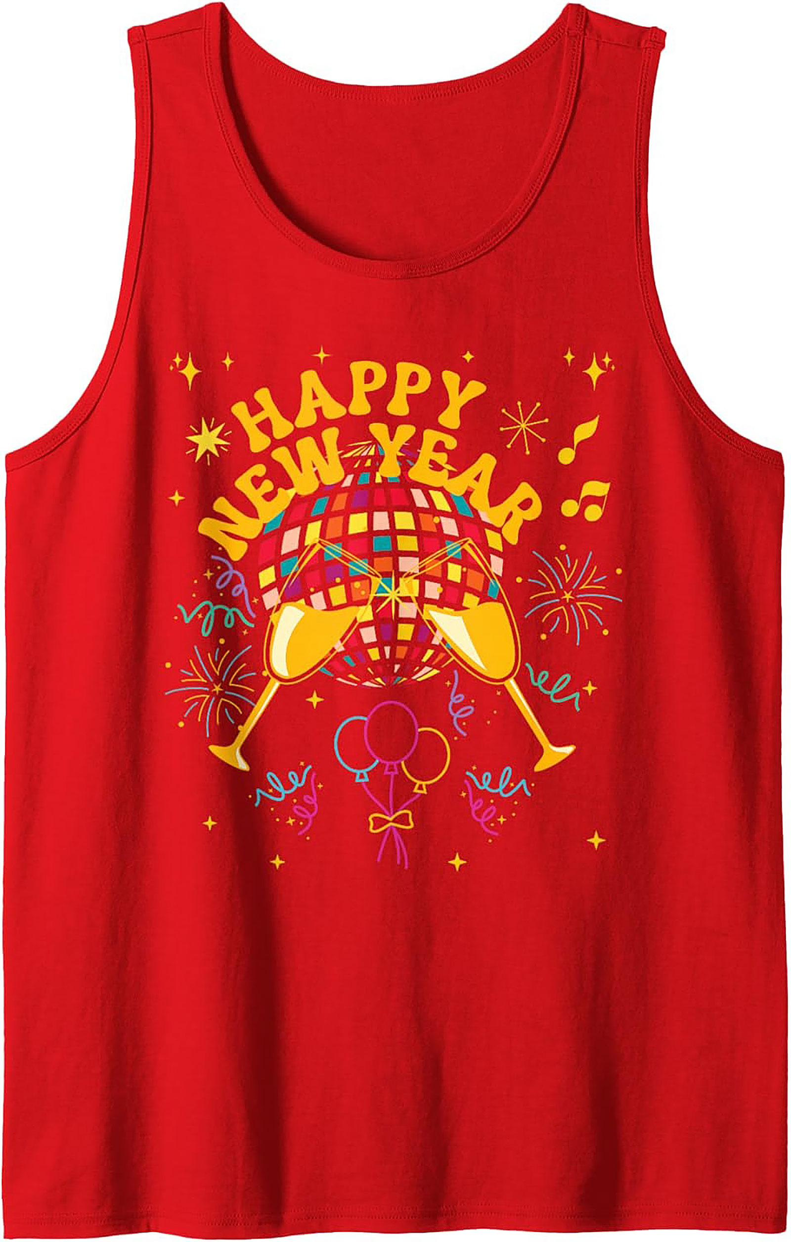 Happy New Year Graphic Tank Disco Party Sleeveless Shirt