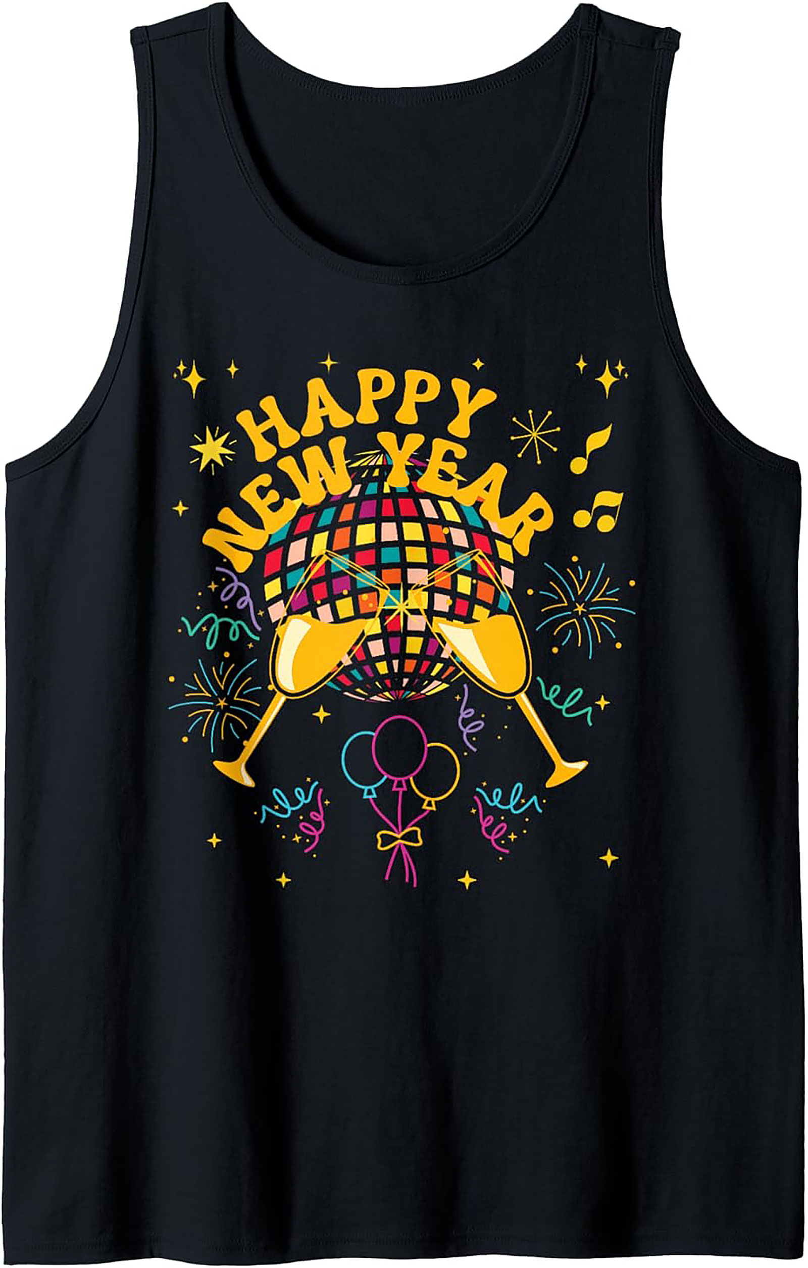 Happy New Year Graphic Tank Disco Party Sleeveless Shirt