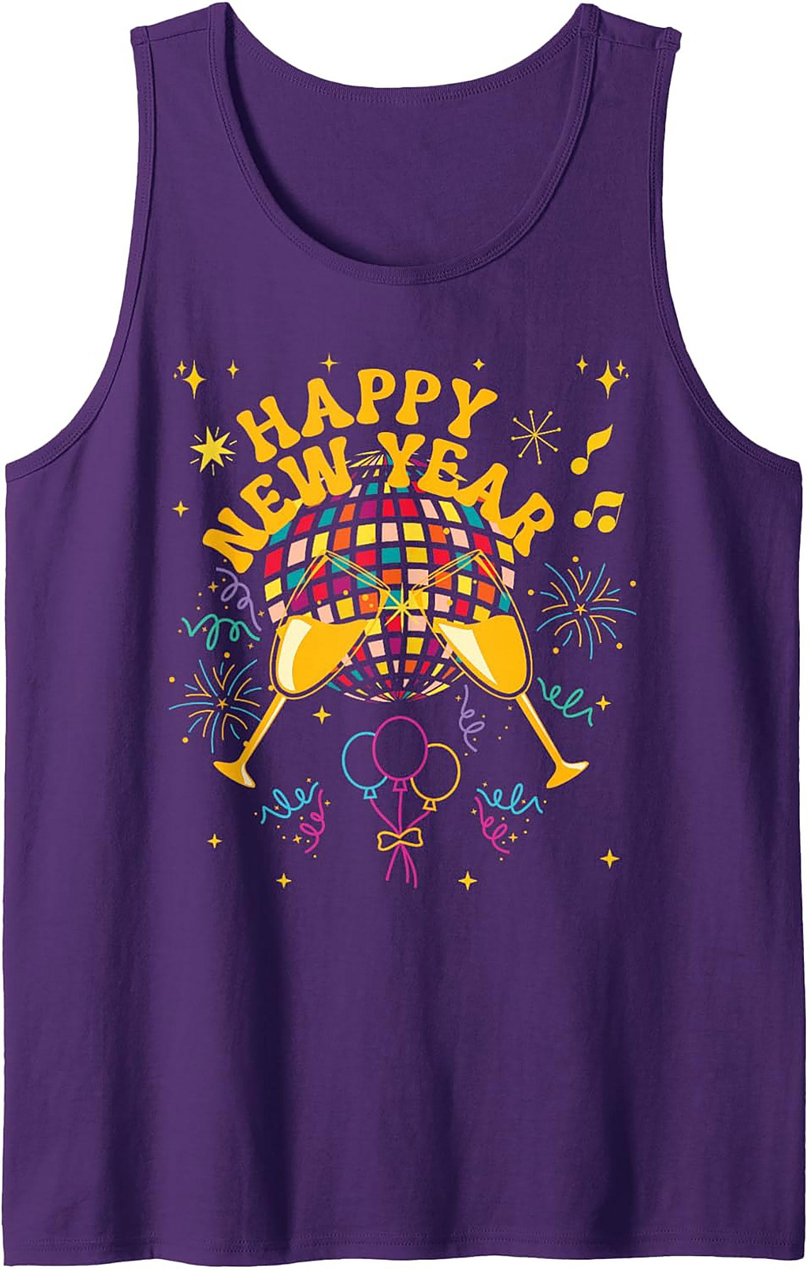 Happy New Year Graphic Tank Disco Party Sleeveless Shirt