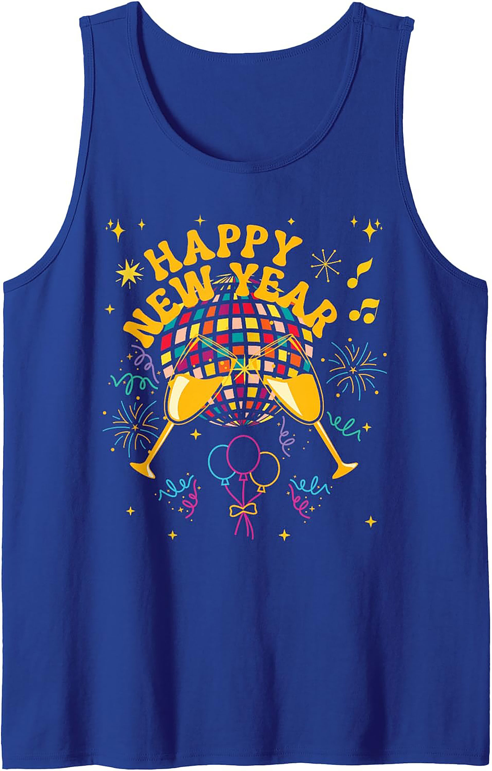 Happy New Year Graphic Tank Disco Party Sleeveless Shirt