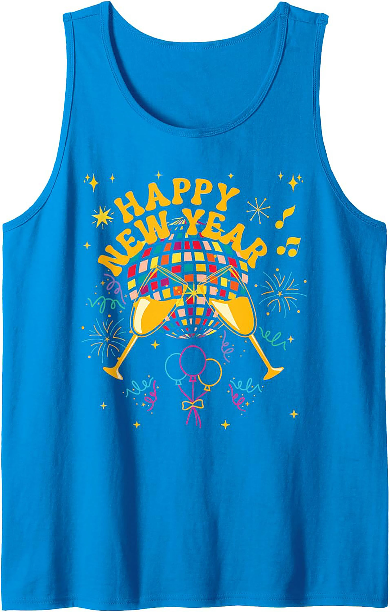 Happy New Year Graphic Tank Disco Party Sleeveless Shirt