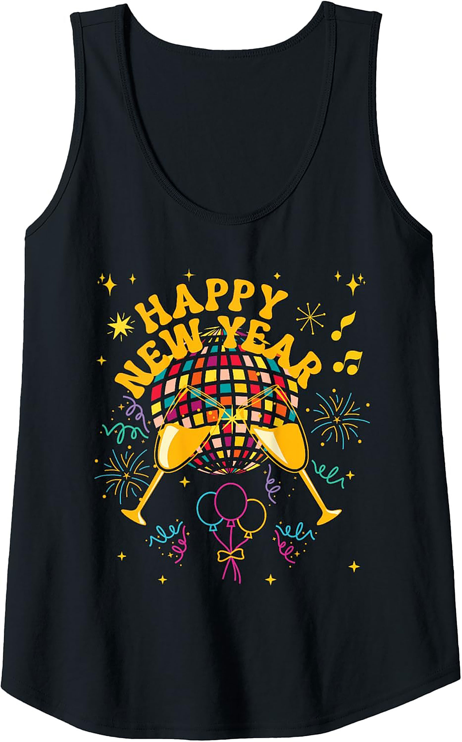 Happy New Year Graphic Tank Disco Party Sleeveless Shirt