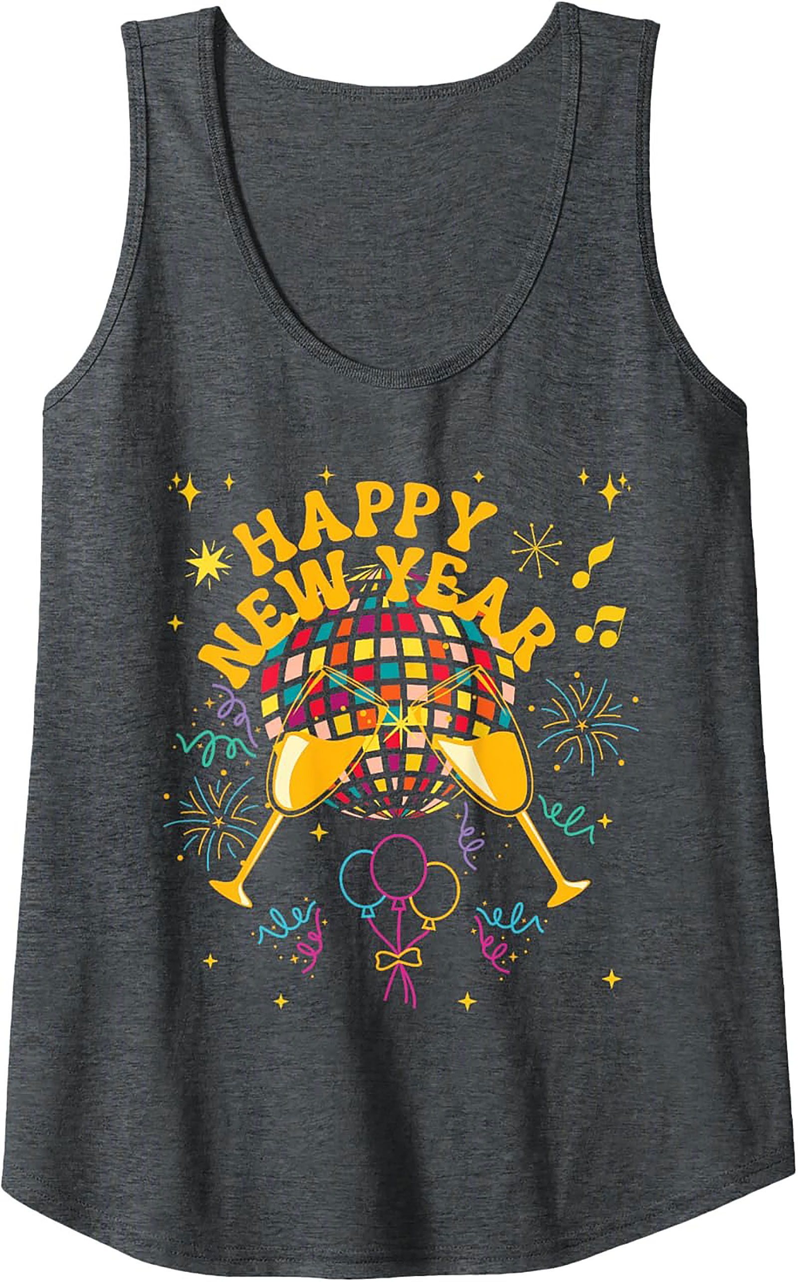 Happy New Year Graphic Tank Disco Party Sleeveless Shirt