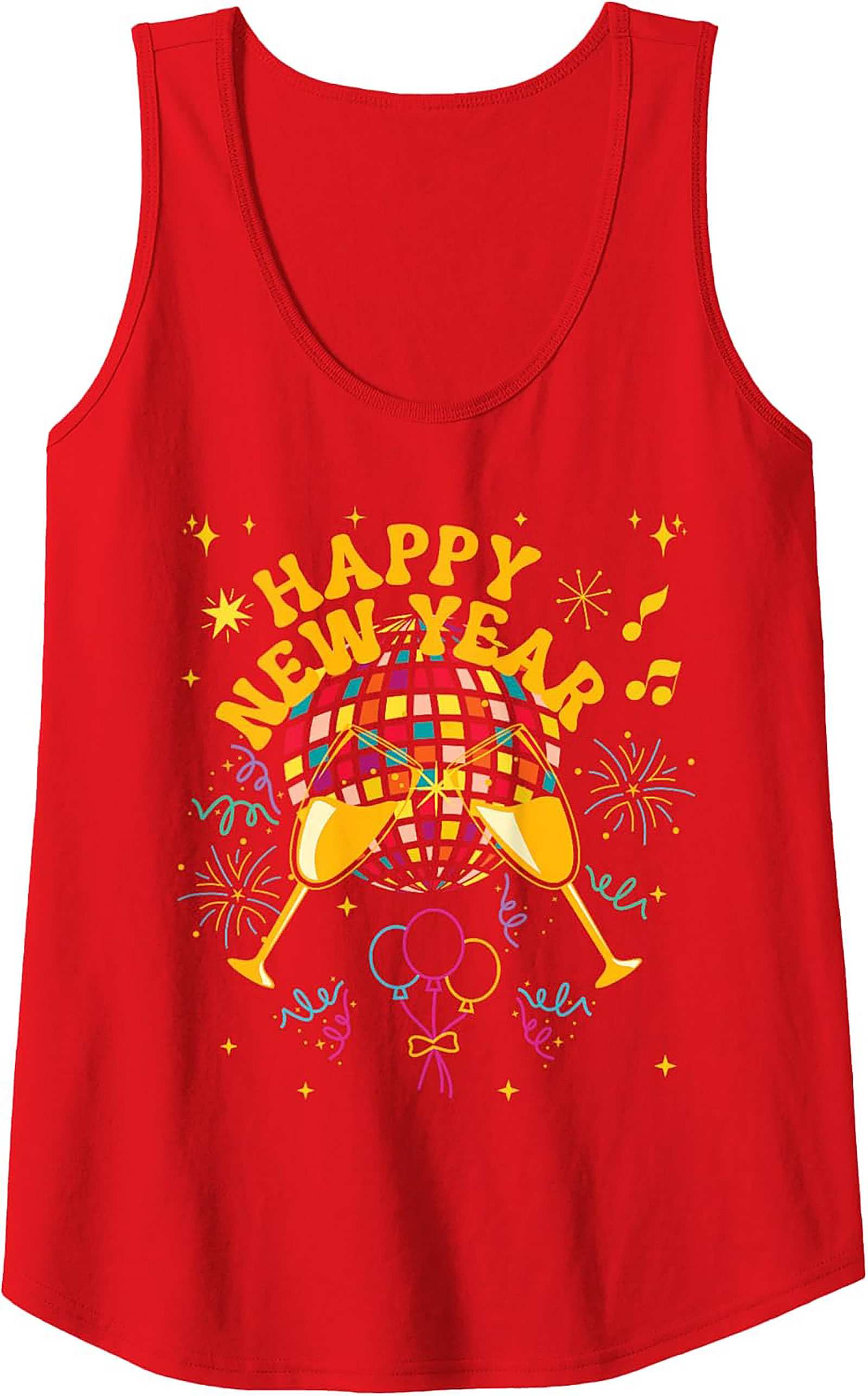 Happy New Year Graphic Tank Disco Party Sleeveless Shirt