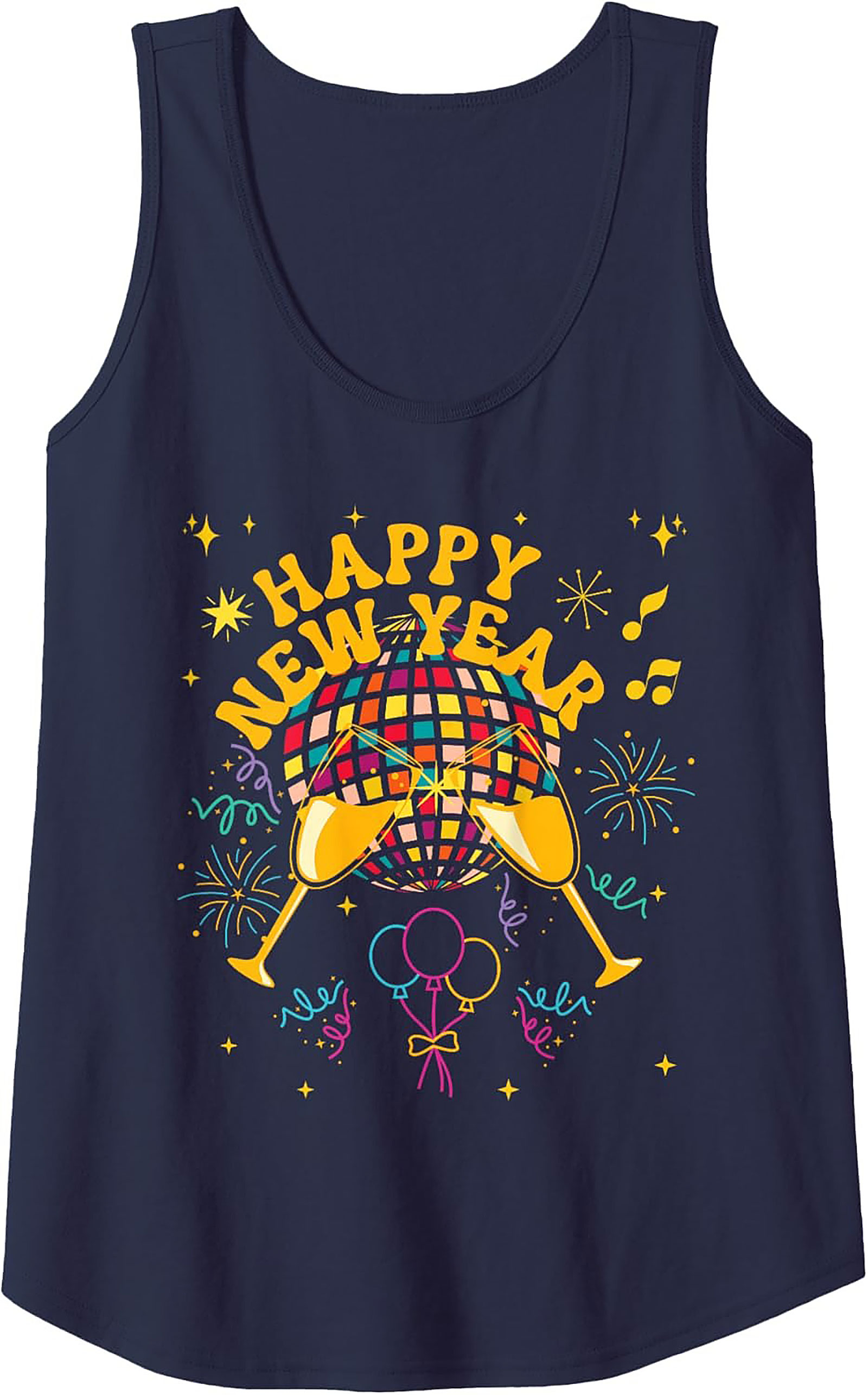 Happy New Year Graphic Tank Disco Party Sleeveless Shirt