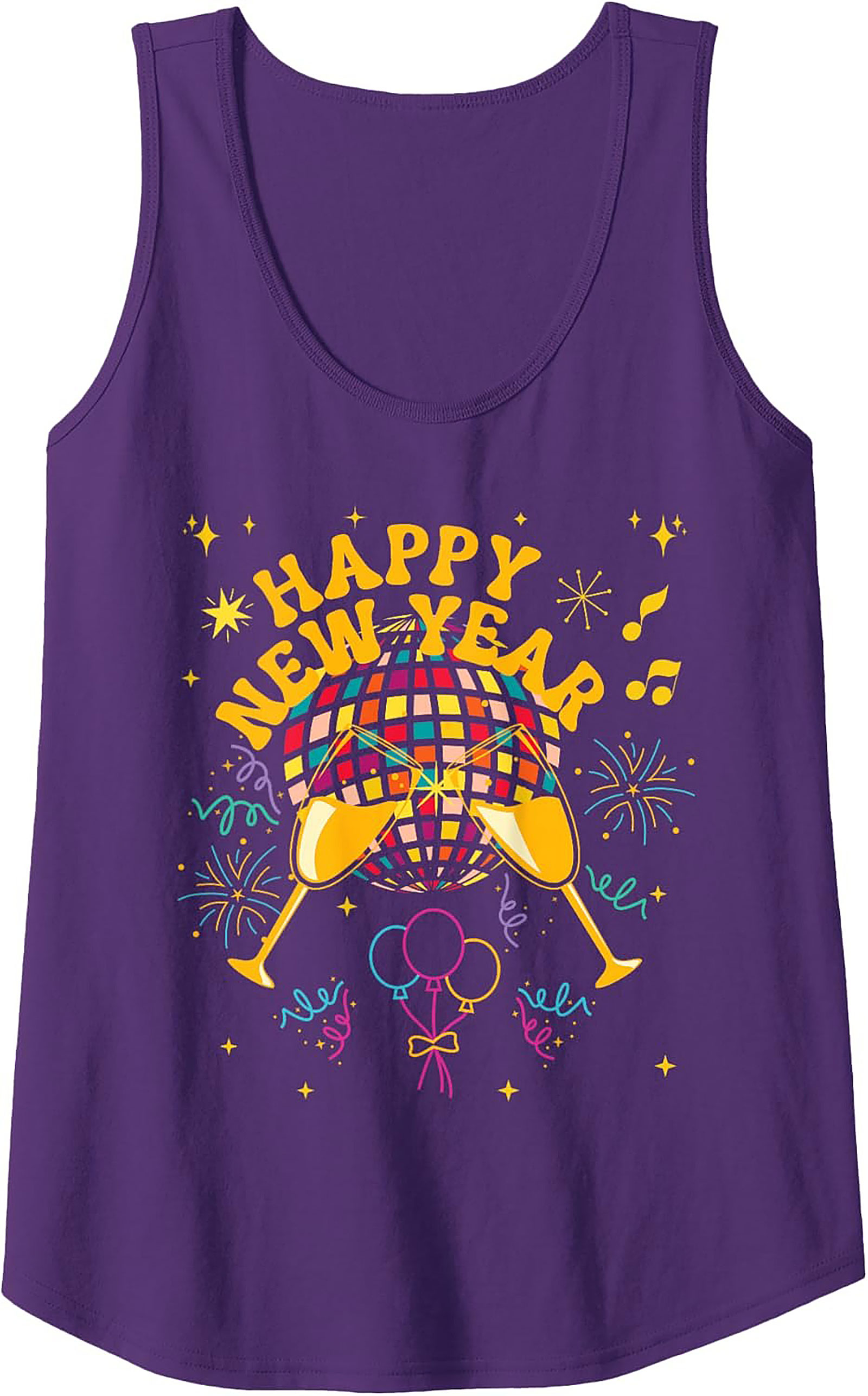 Happy New Year Graphic Tank Disco Party Sleeveless Shirt