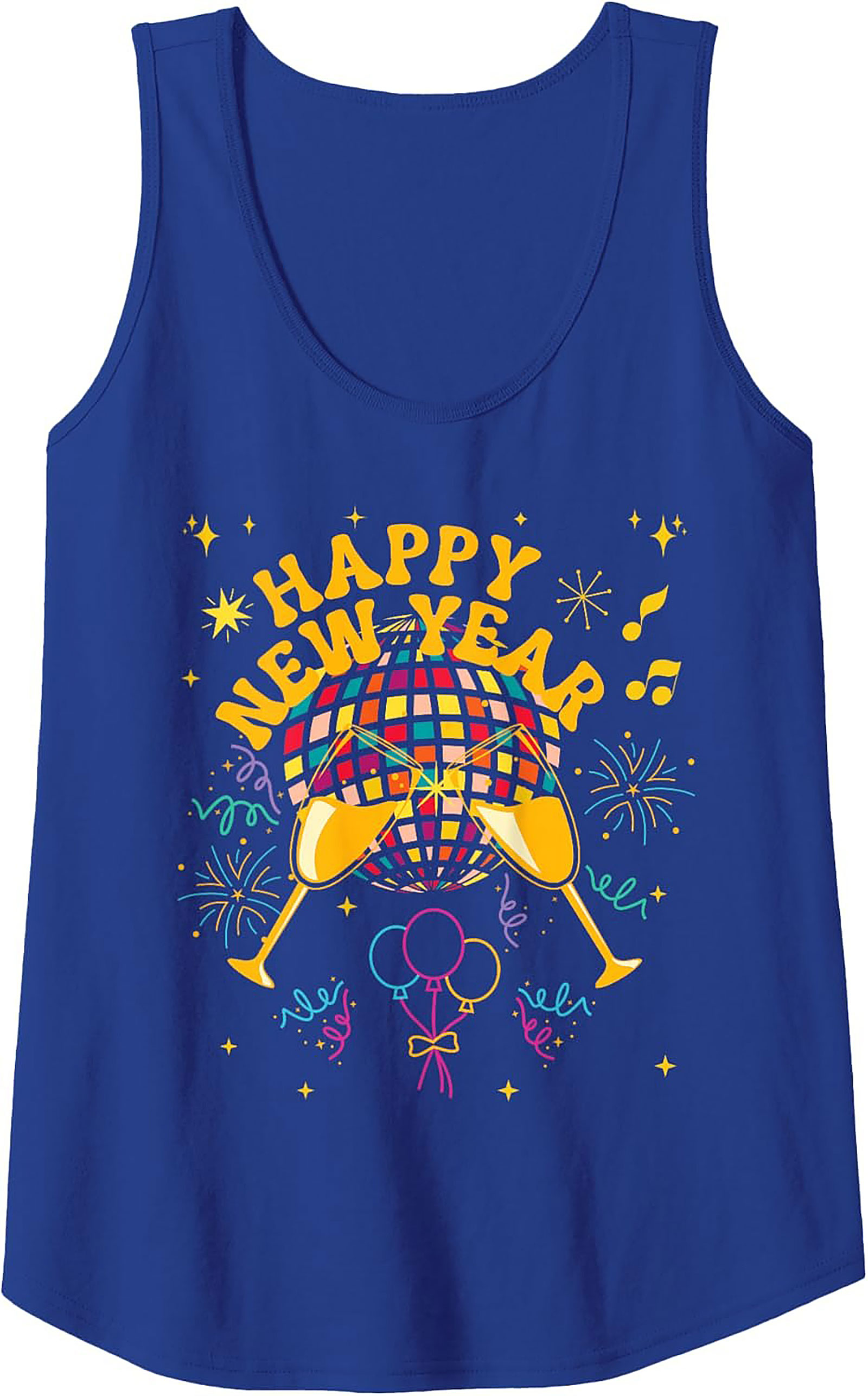 Happy New Year Graphic Tank Disco Party Sleeveless Shirt