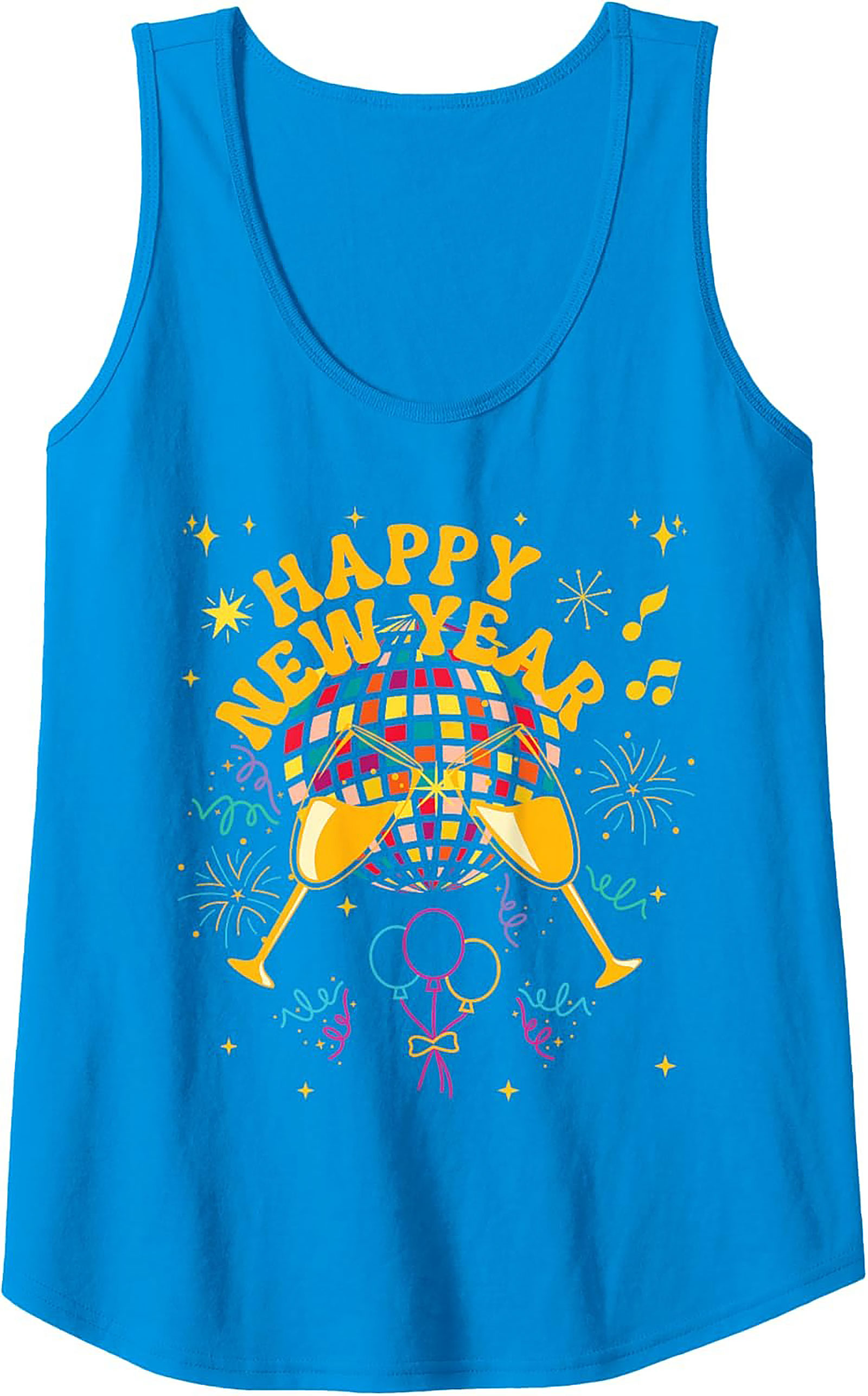 Happy New Year Graphic Tank Disco Party Sleeveless Shirt