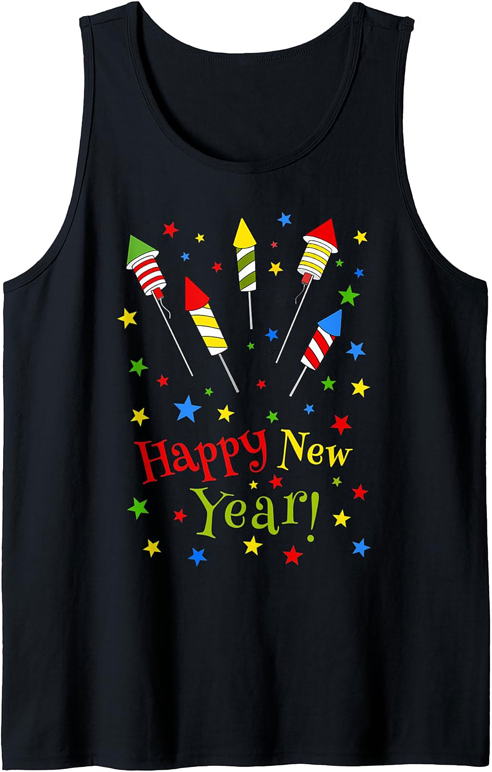 Happy New Year Fireworks Graphic Tank Unisex Sleeveless Shirt