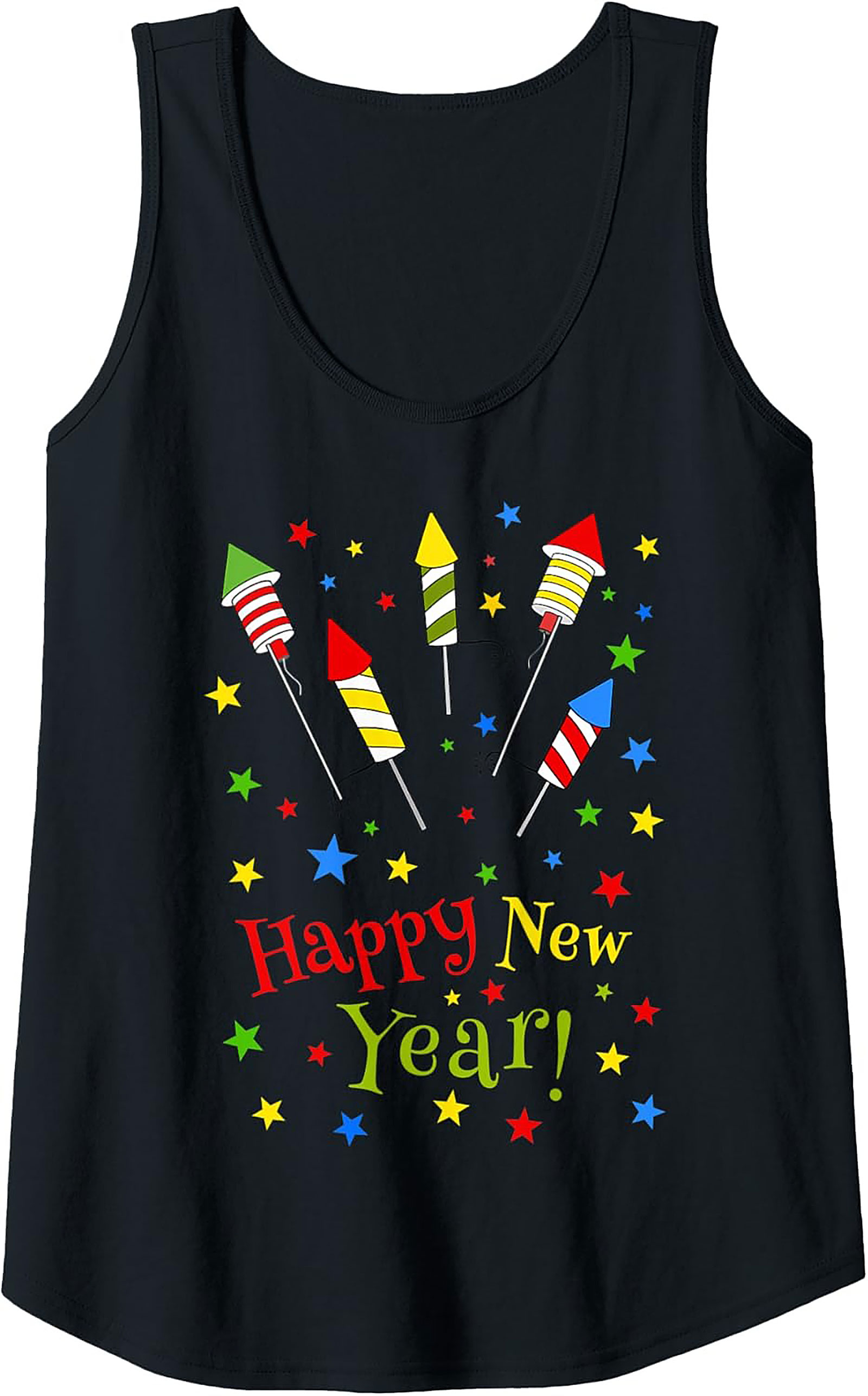 Happy New Year Fireworks Graphic Tank Unisex Sleeveless Shirt
