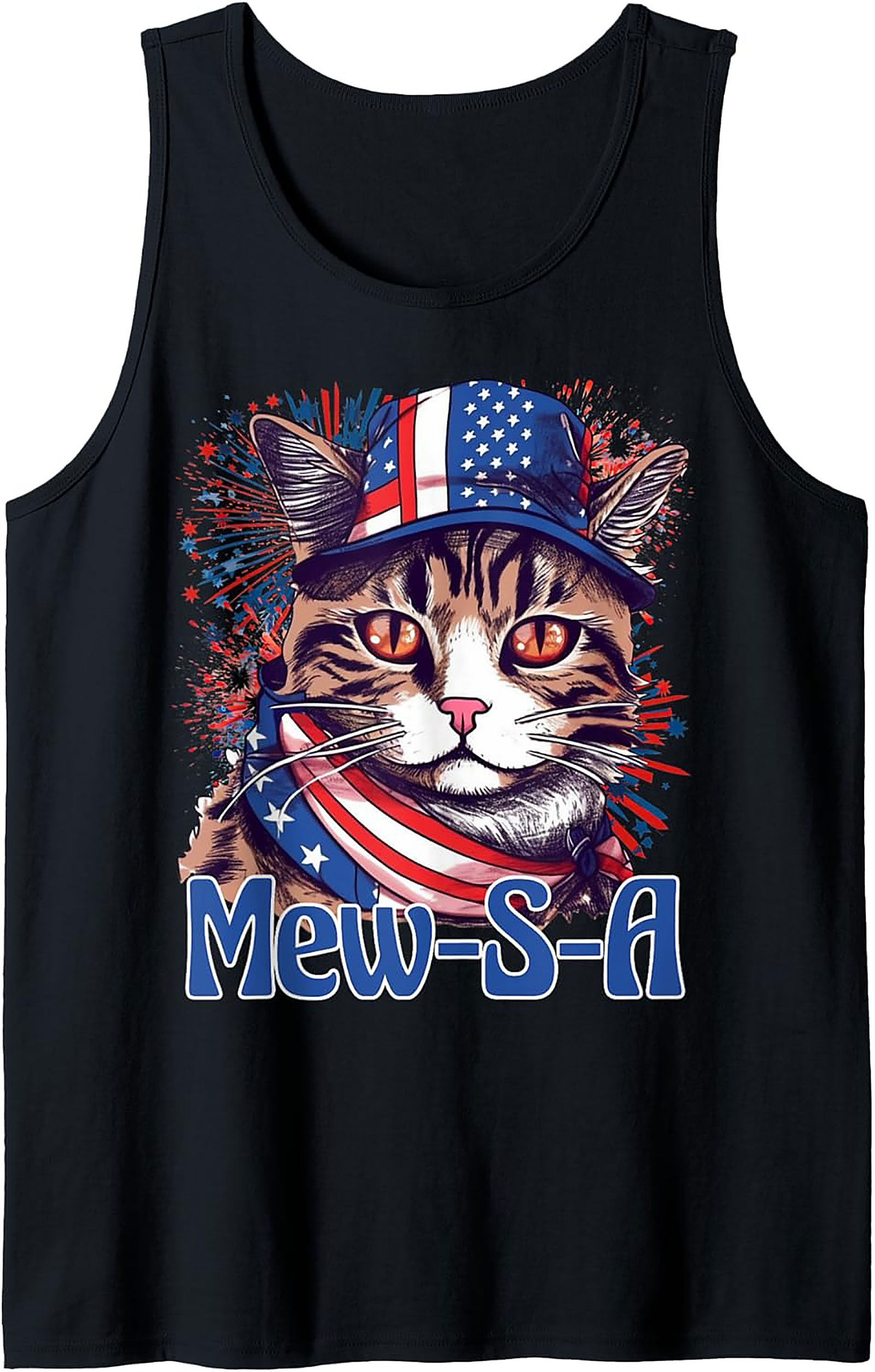 Mew-S-A Patriotic Cat Graphic Tank | 4th of July Sleeveless Shirt