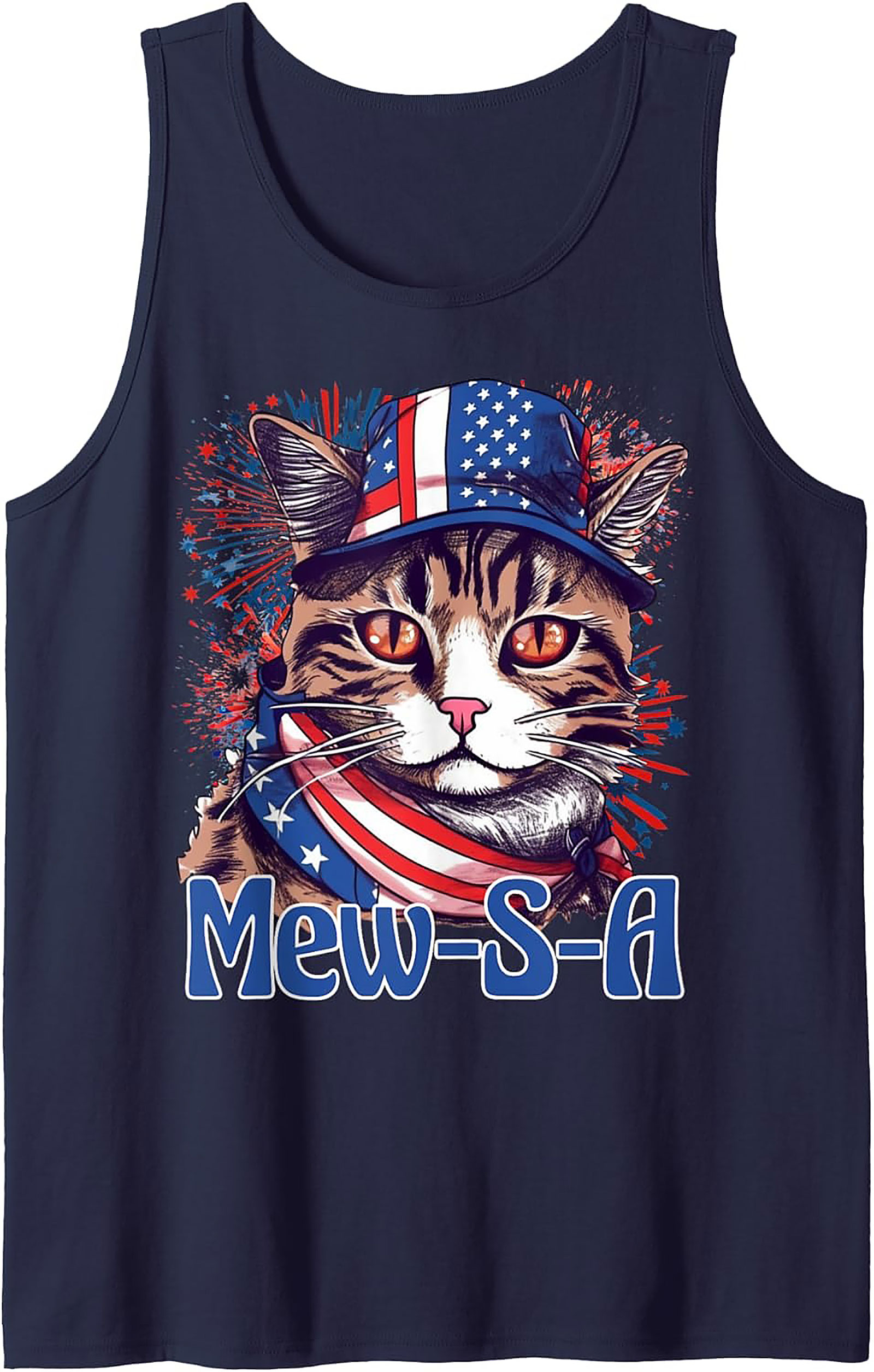 Mew-S-A Patriotic Cat Graphic Tank | 4th of July Sleeveless Shirt