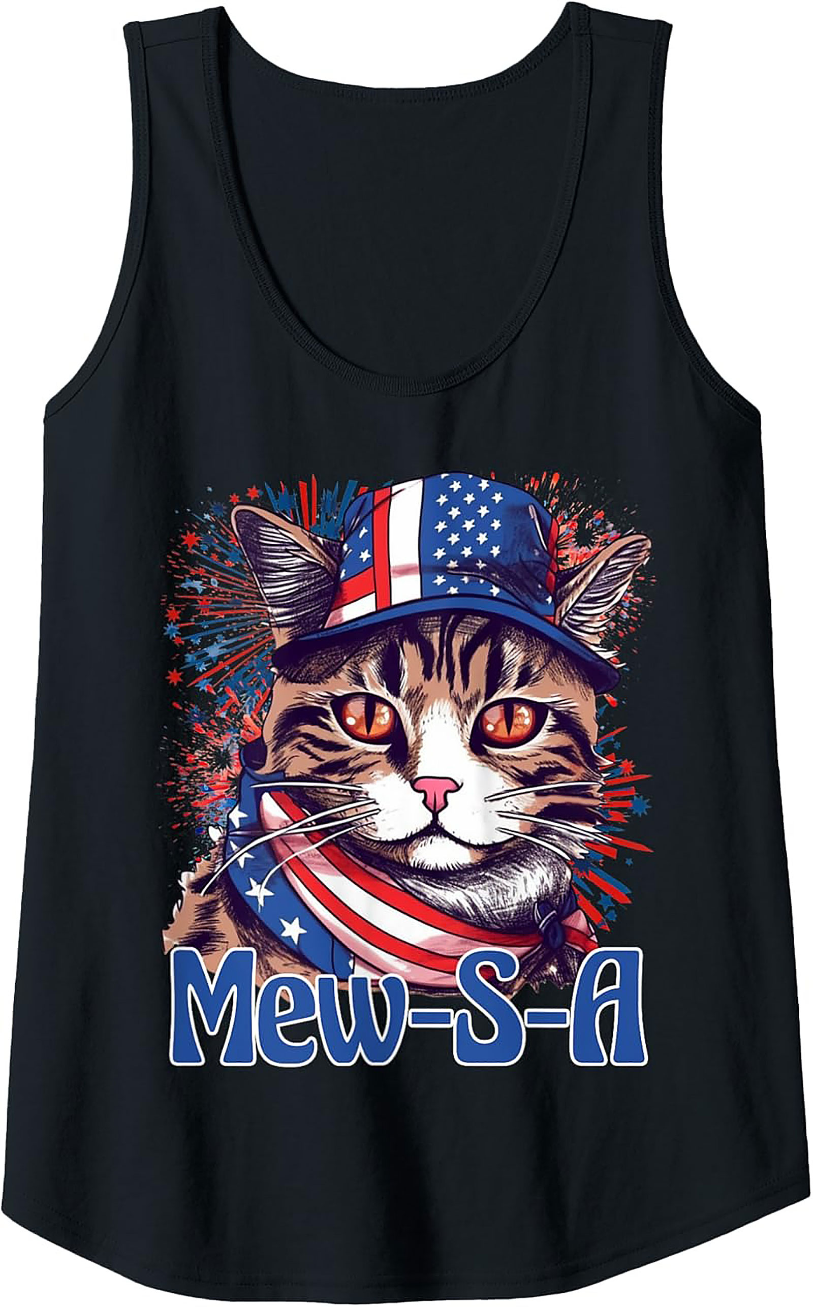 Mew-S-A Patriotic Cat Graphic Tank | 4th of July Sleeveless Shirt