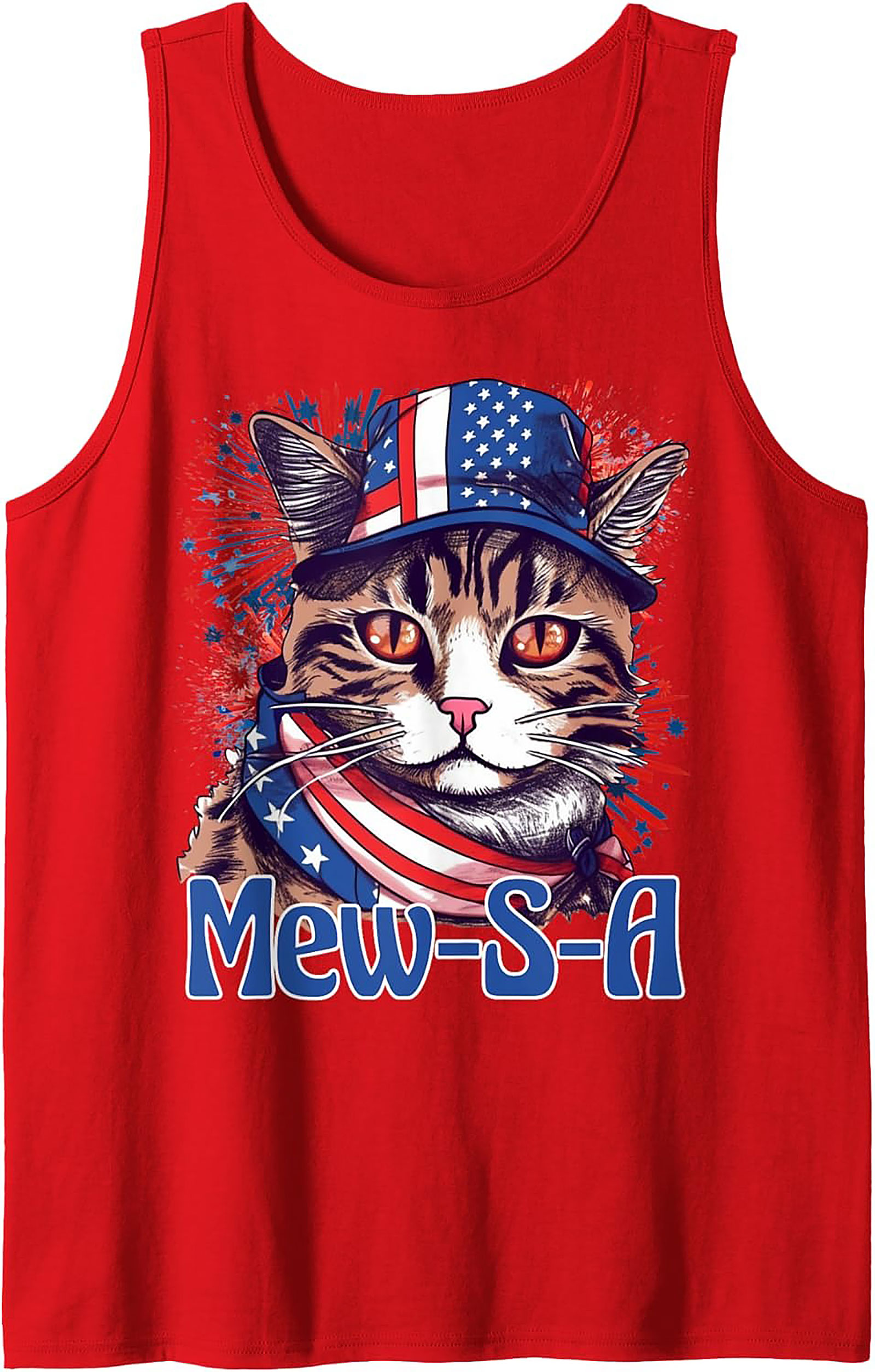 Mew-S-A Patriotic Cat Graphic Tank | 4th of July Sleeveless Shirt