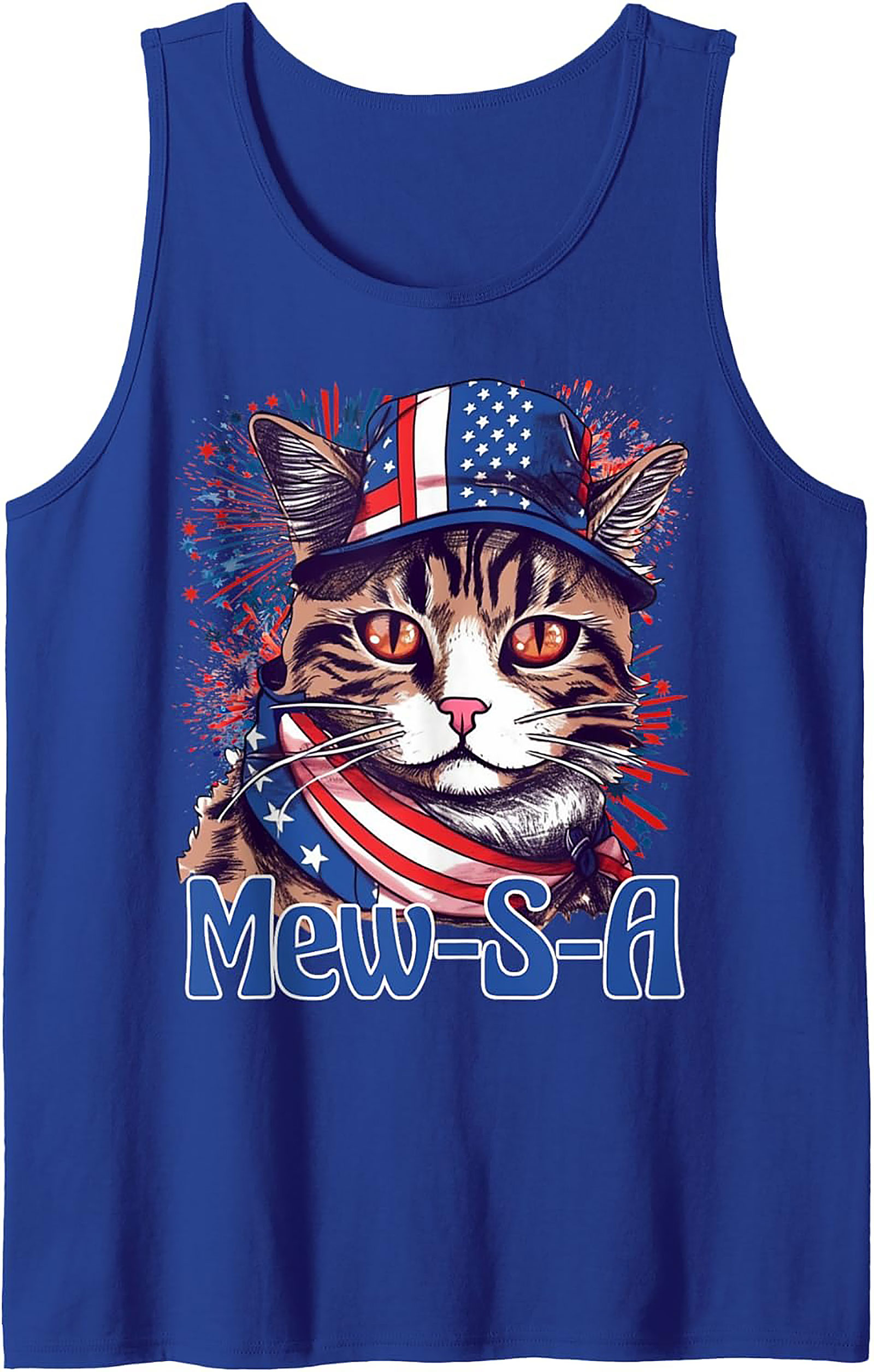 Mew-S-A Patriotic Cat Graphic Tank | 4th of July Sleeveless Shirt