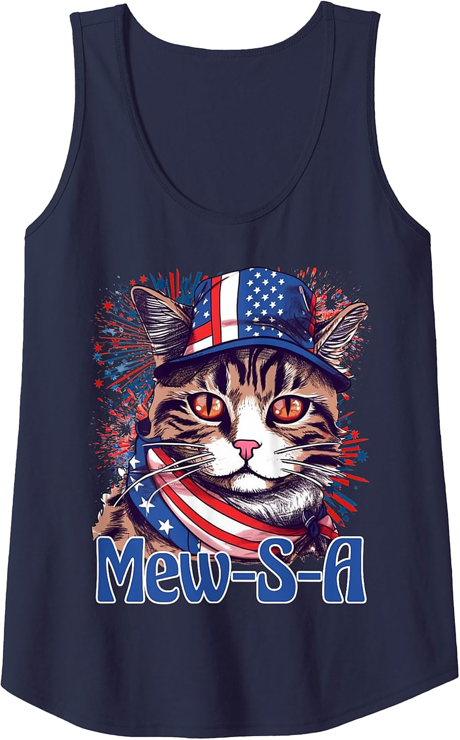 Mew-S-A Patriotic Cat Graphic Tank | 4th of July Sleeveless Shirt