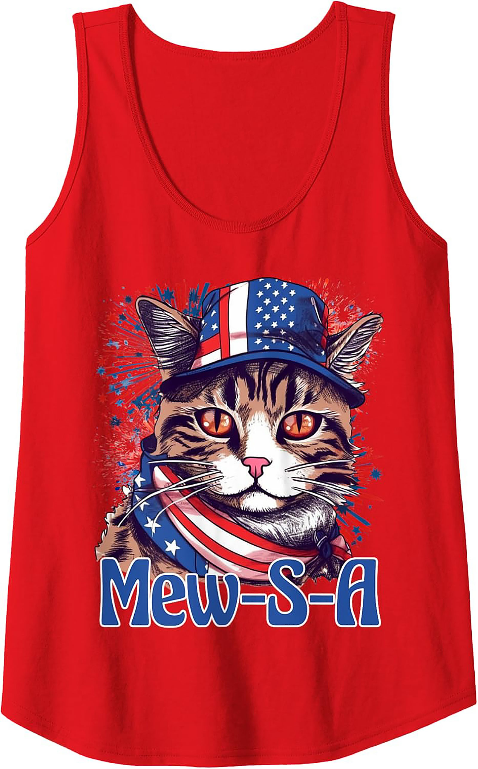 Mew-S-A Patriotic Cat Graphic Tank | 4th of July Sleeveless Shirt