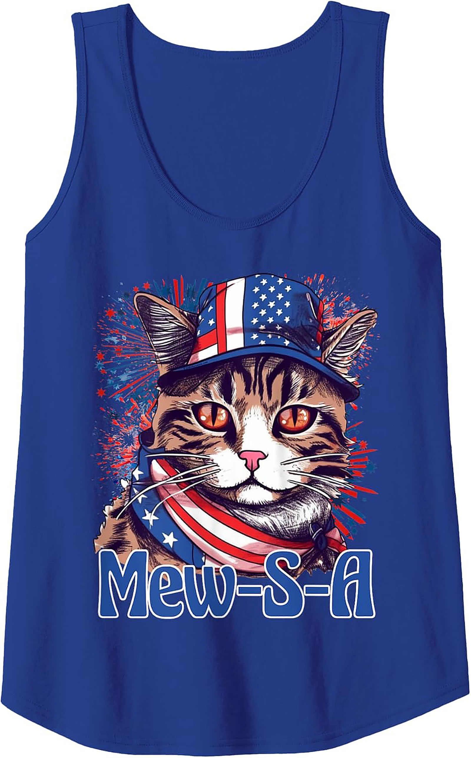 Mew-S-A Patriotic Cat Graphic Tank | 4th of July Sleeveless Shirt