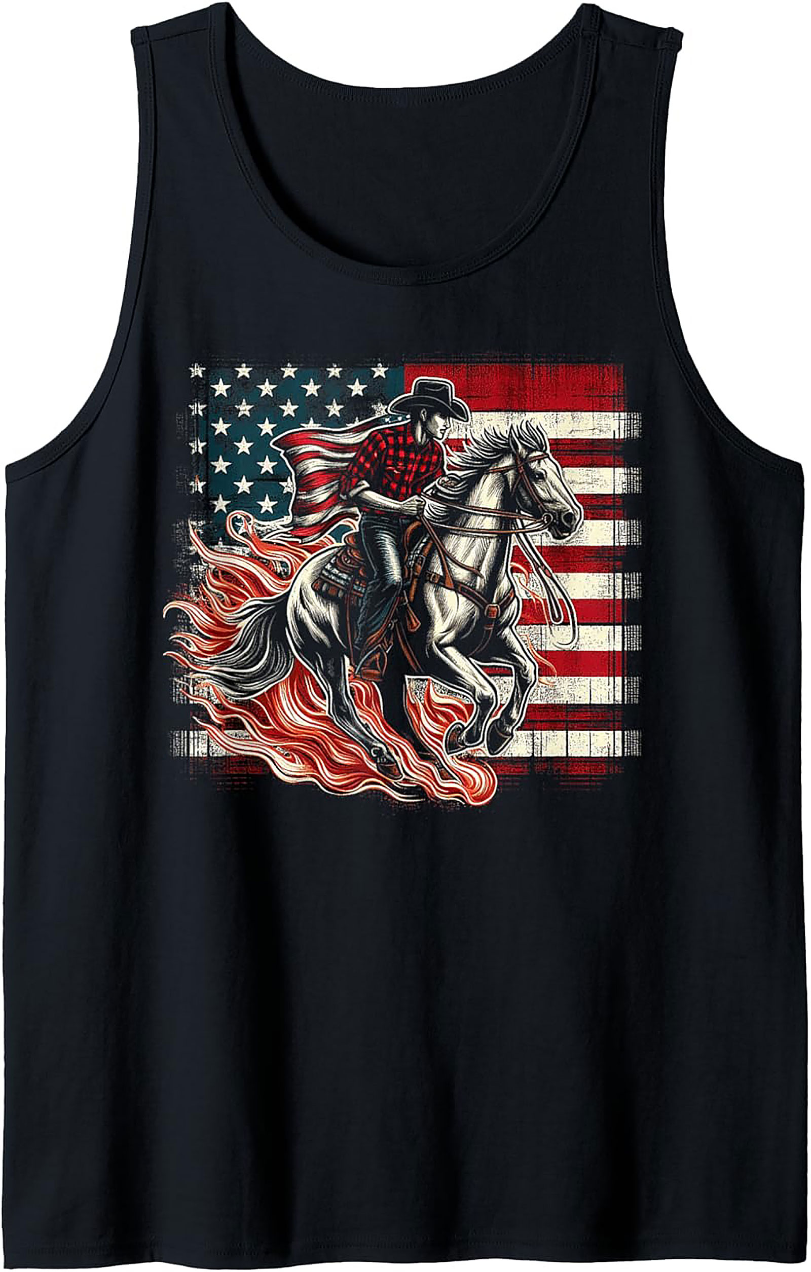Patriotic Cowboy Graphic Tank Top | Summer Sleeveless Shirt