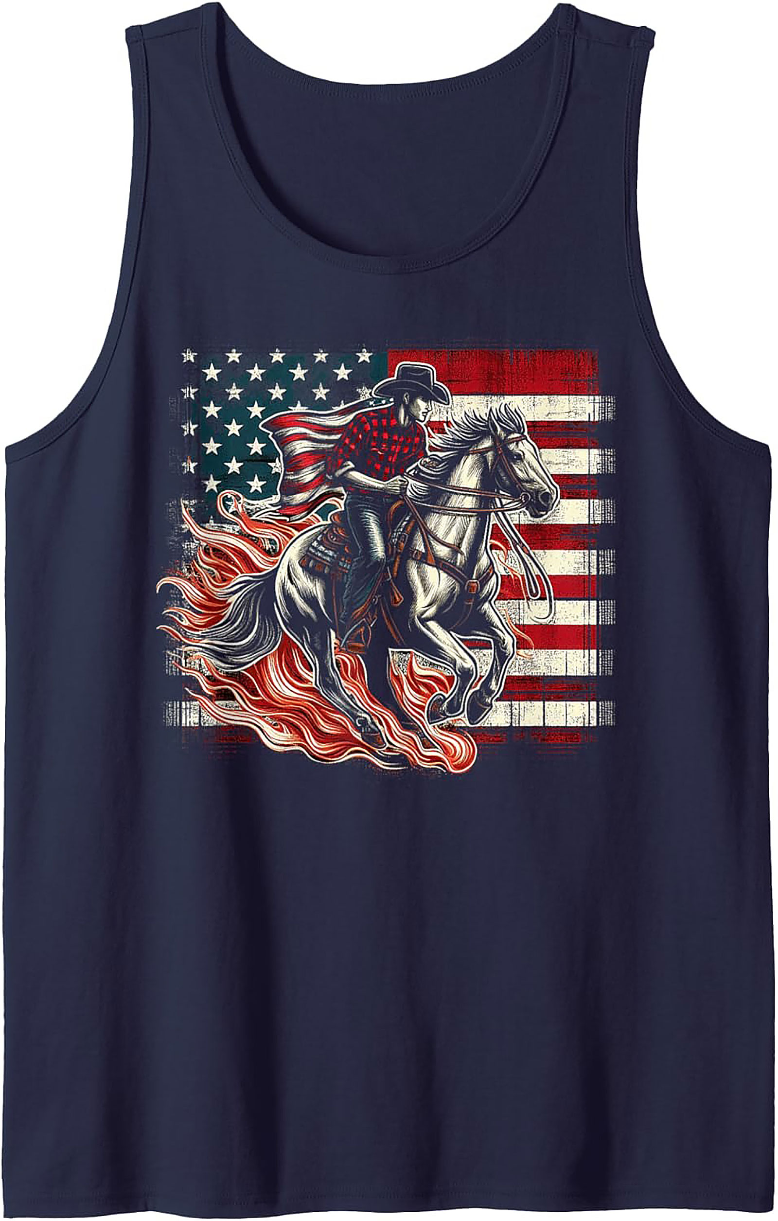 Patriotic Cowboy Graphic Tank Top | Summer Sleeveless Shirt