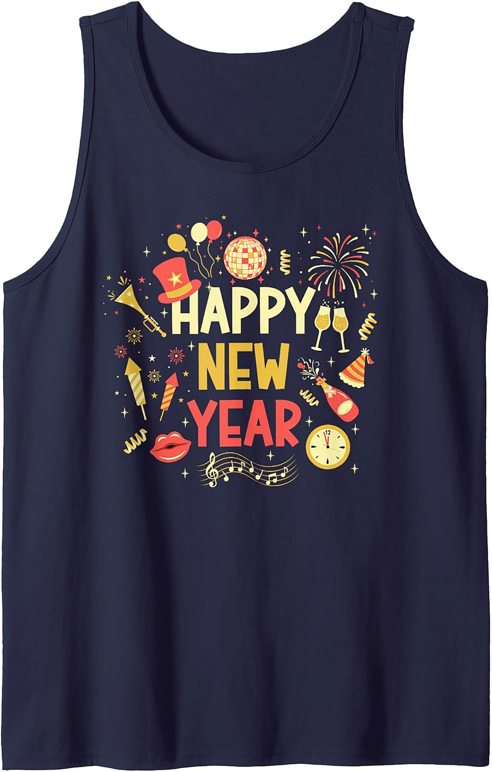 Happy New Year Graphic Tank Top Festive Party Wear