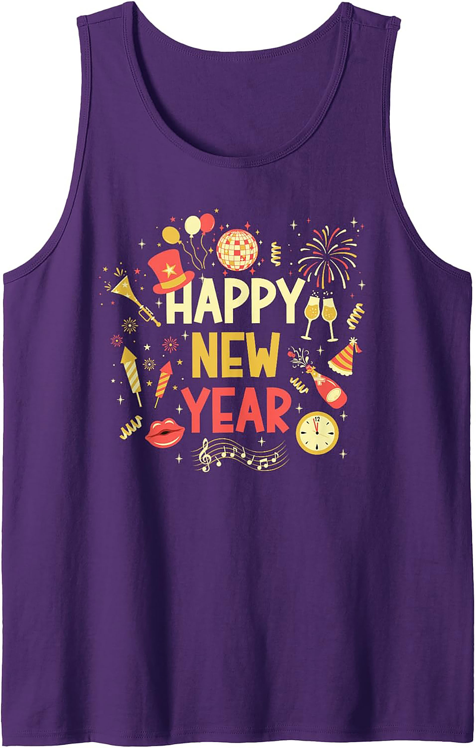 Happy New Year Graphic Tank Top Festive Party Wear