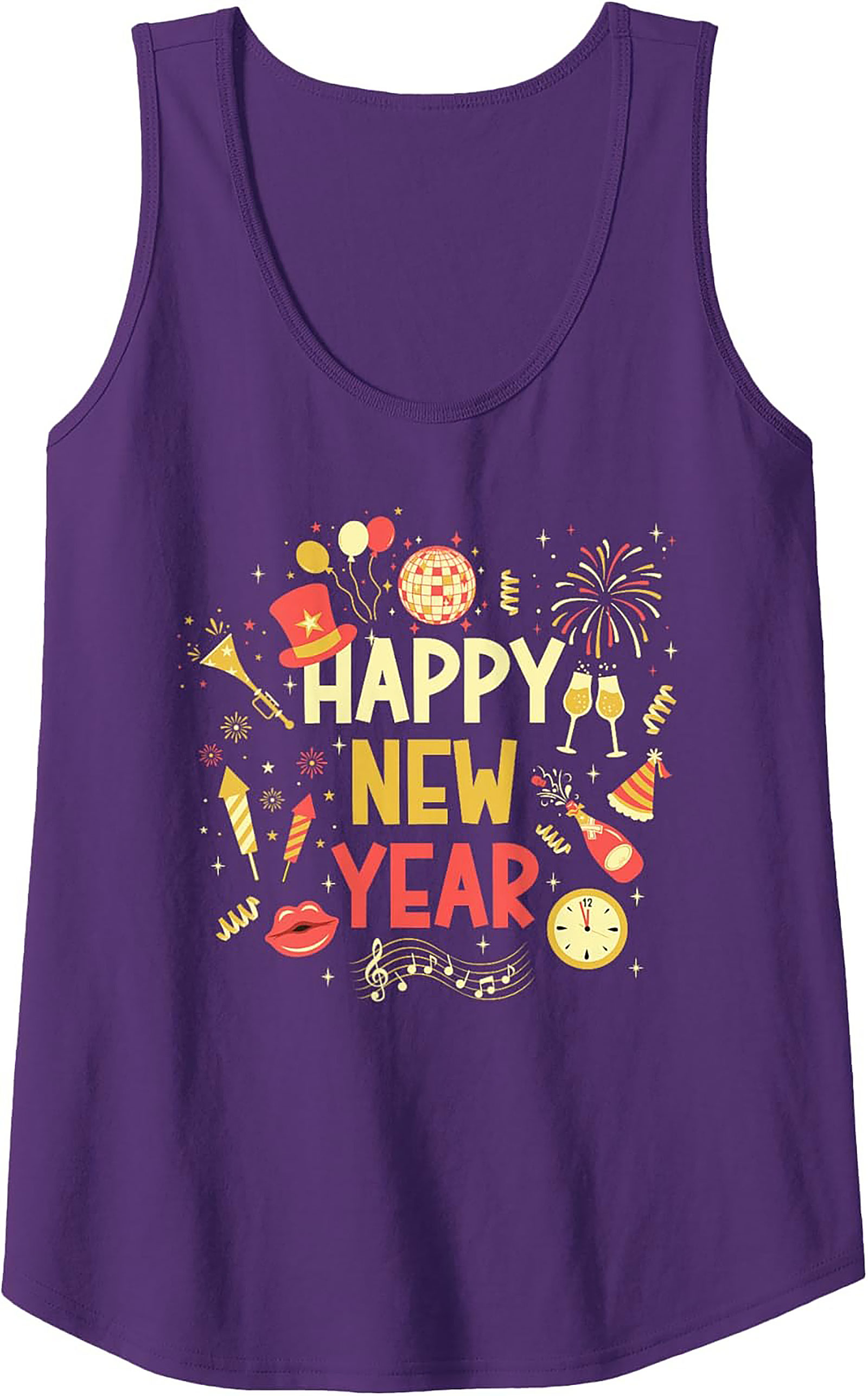 Happy New Year Graphic Tank Top Festive Party Wear