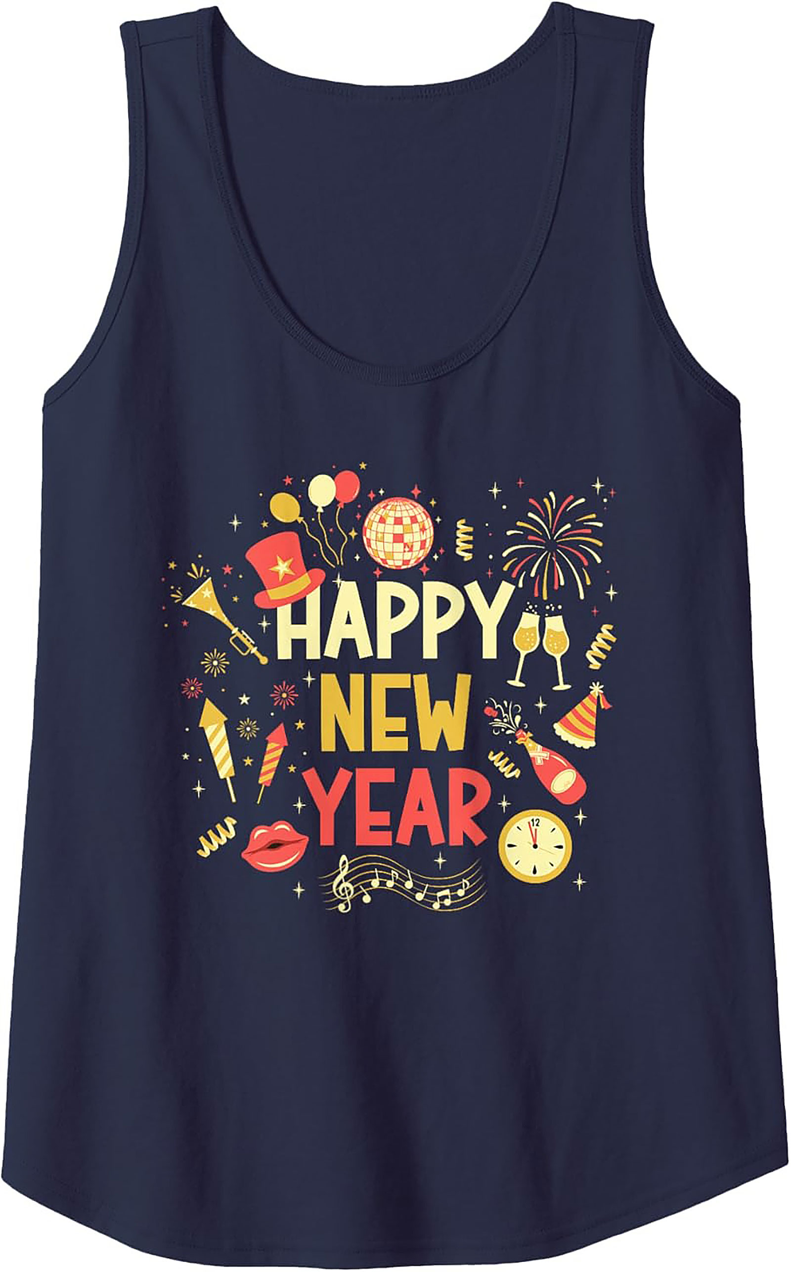 Happy New Year Graphic Tank Top Festive Party Wear