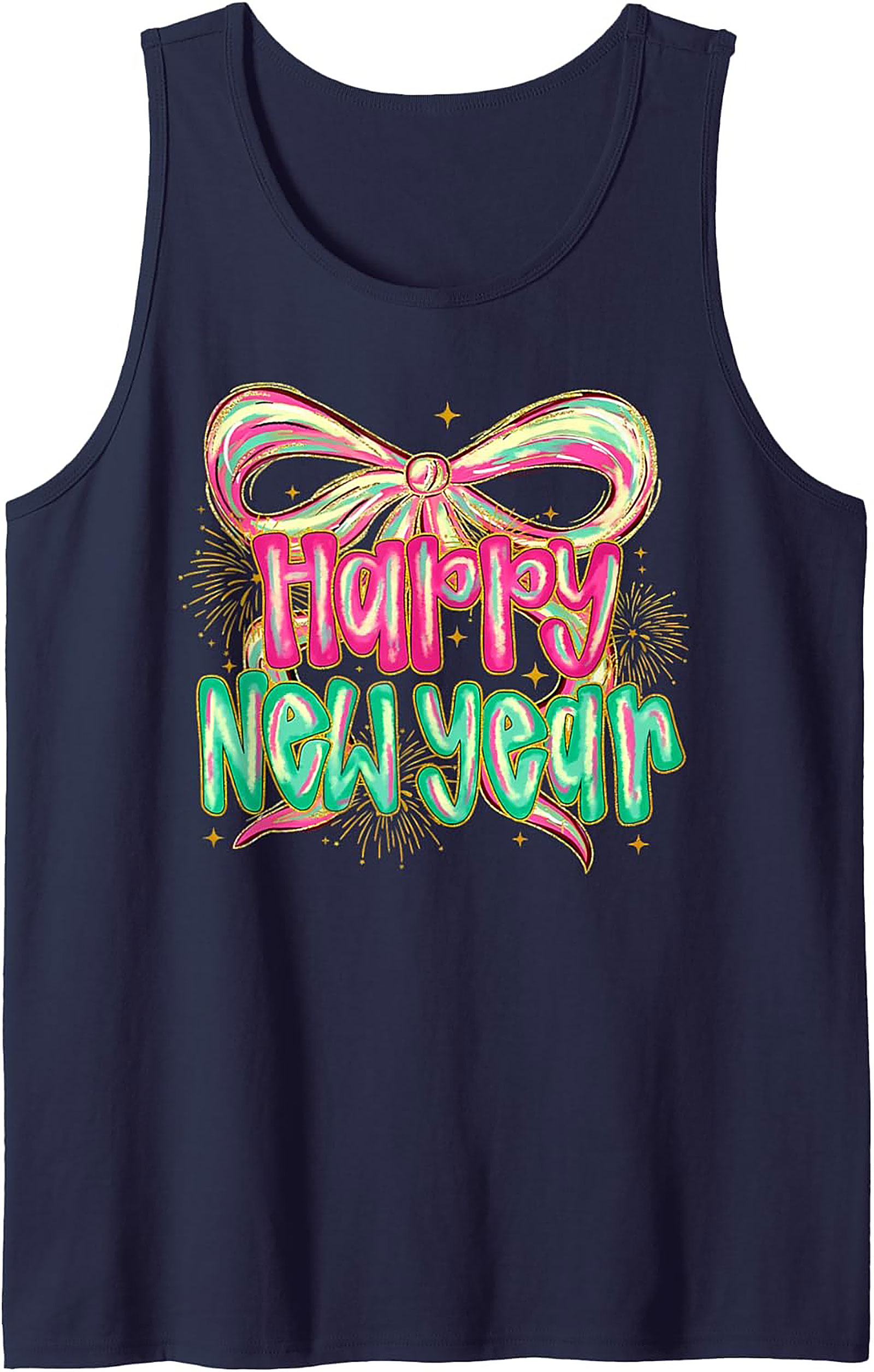 Happy New Year Graphic Tank Festive Sleeveless Shirt