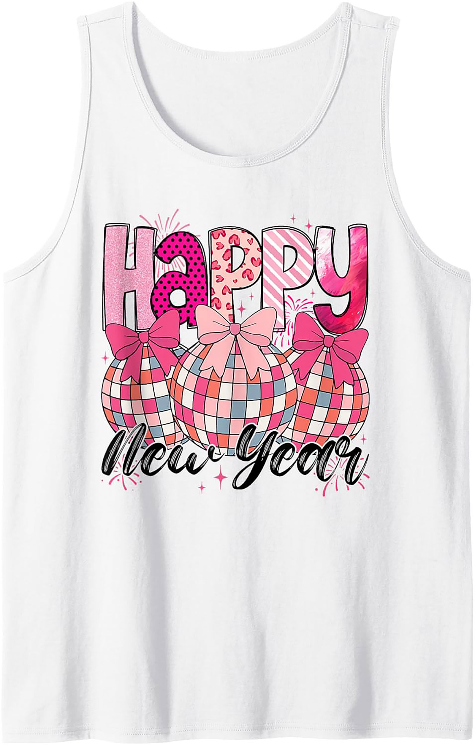 Festive Pink New Year's Eve Graphic Tank Sleeveless Shirt