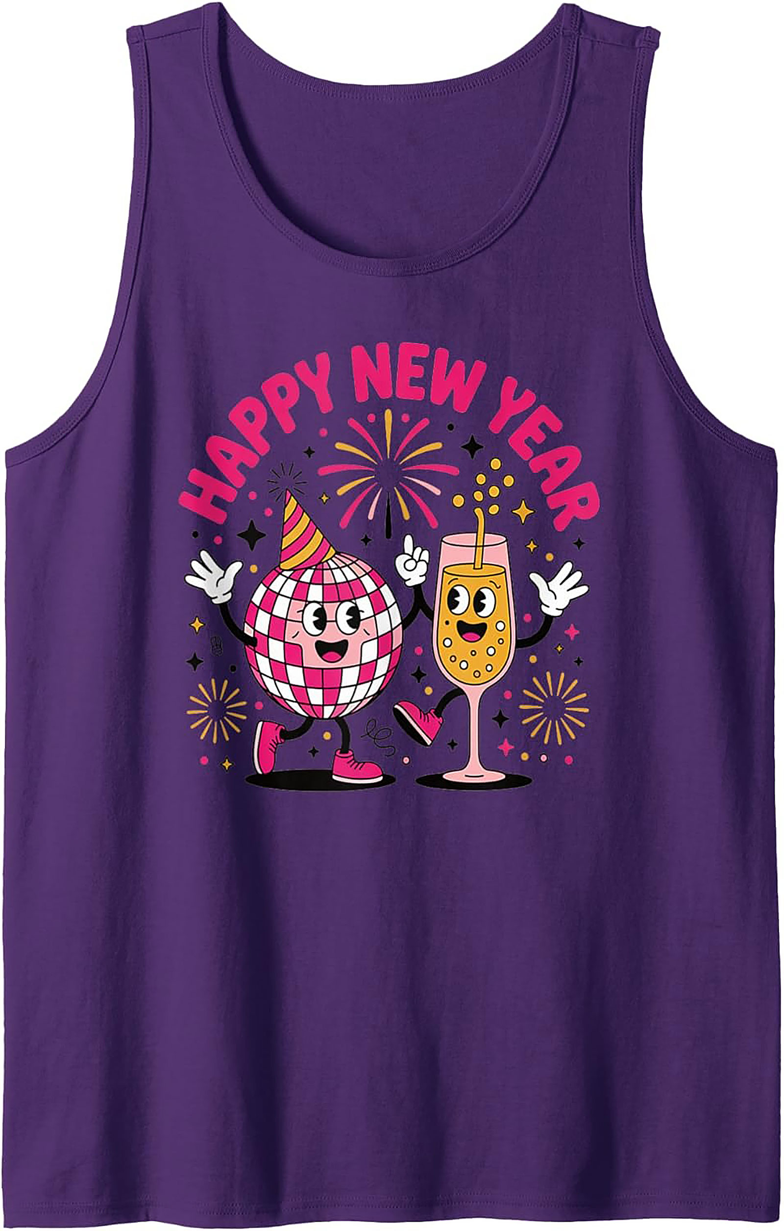Happy New Year Disco Ball Graphic Tank Retro Sleeveless Shirt