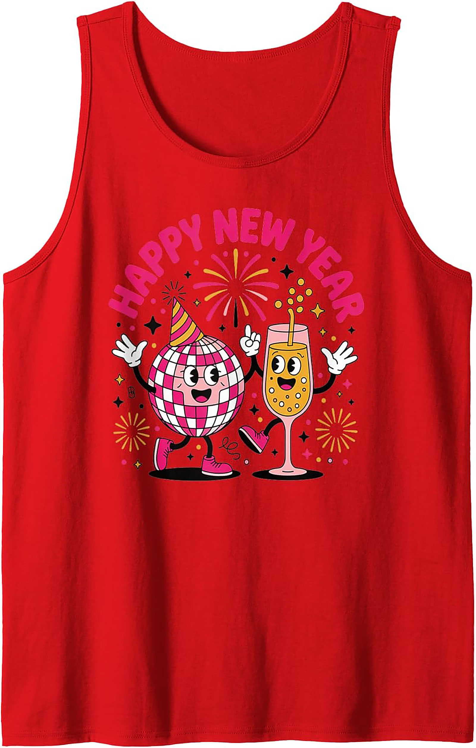 Happy New Year Disco Ball Graphic Tank Retro Sleeveless Shirt