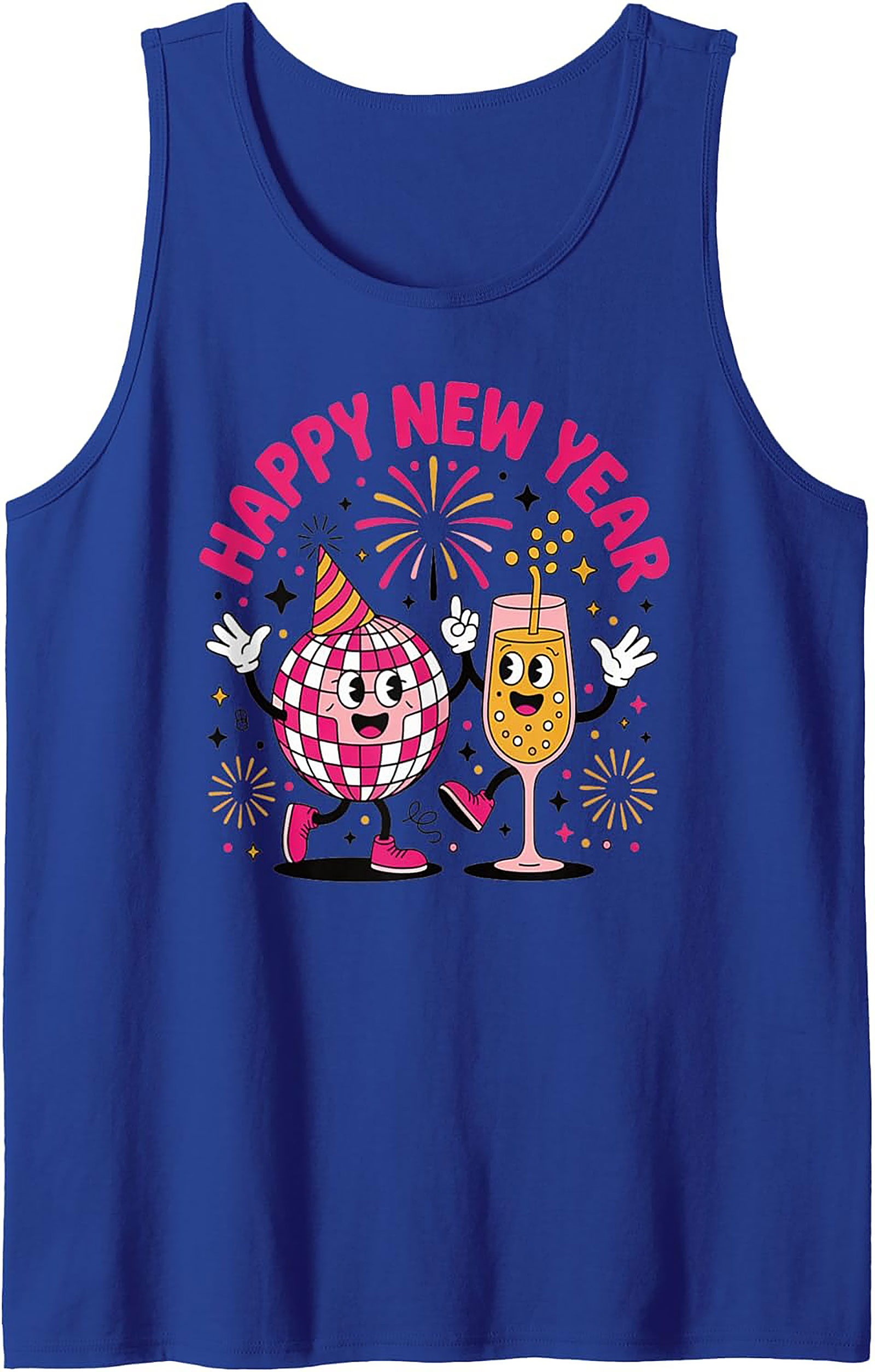 Happy New Year Disco Ball Graphic Tank Retro Sleeveless Shirt