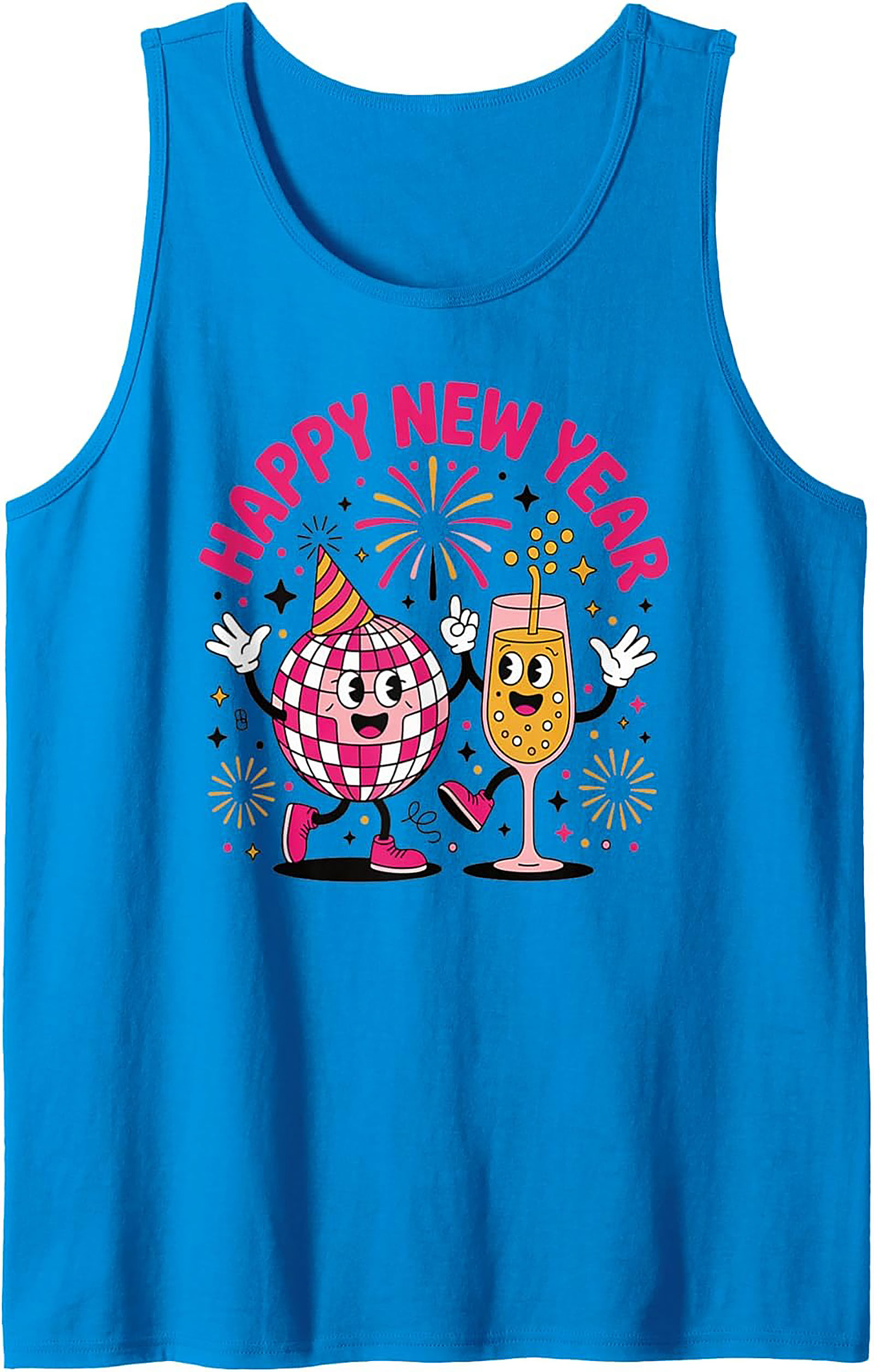 Happy New Year Disco Ball Graphic Tank Retro Sleeveless Shirt