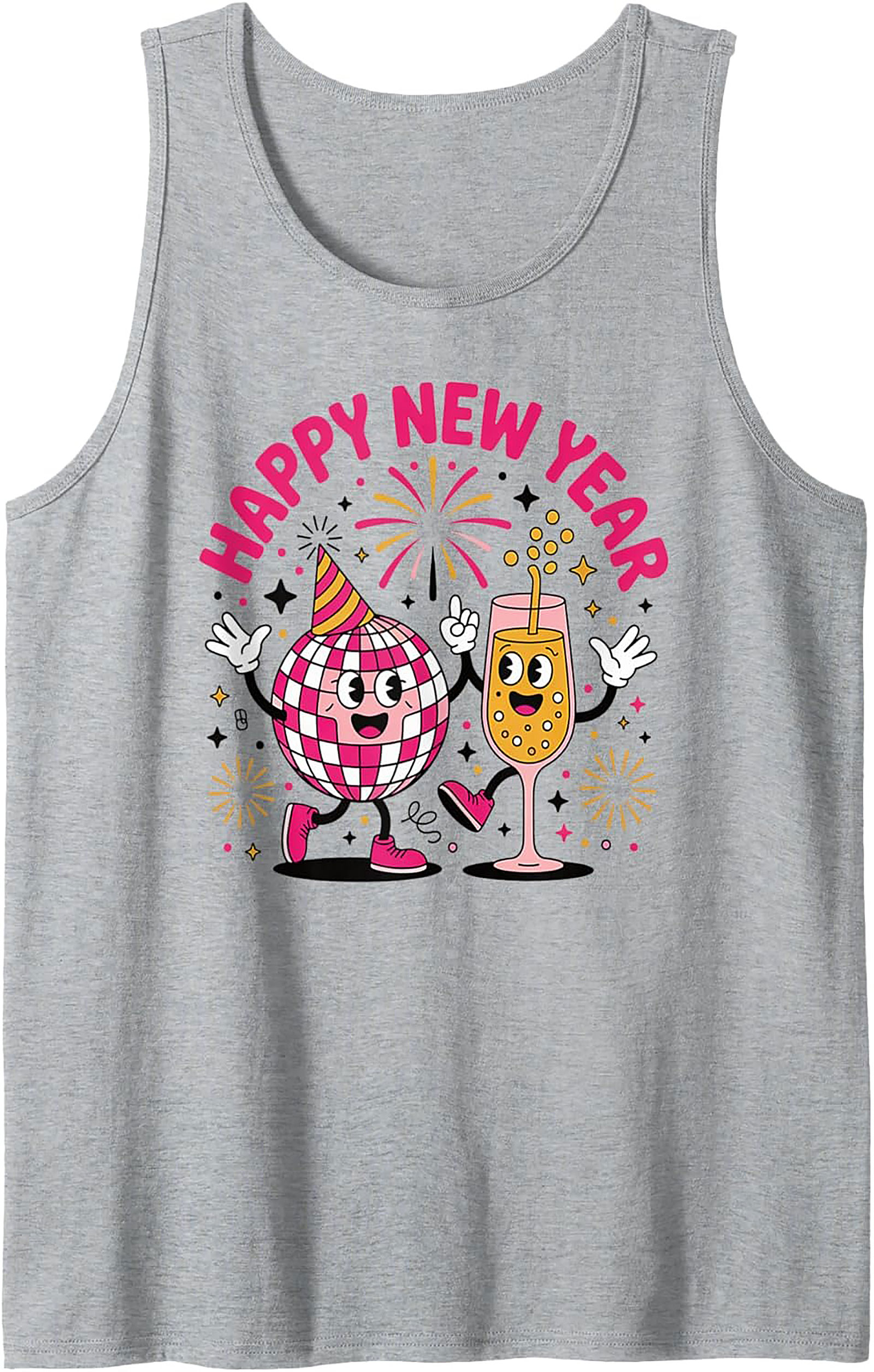 Happy New Year Disco Ball Graphic Tank Retro Sleeveless Shirt
