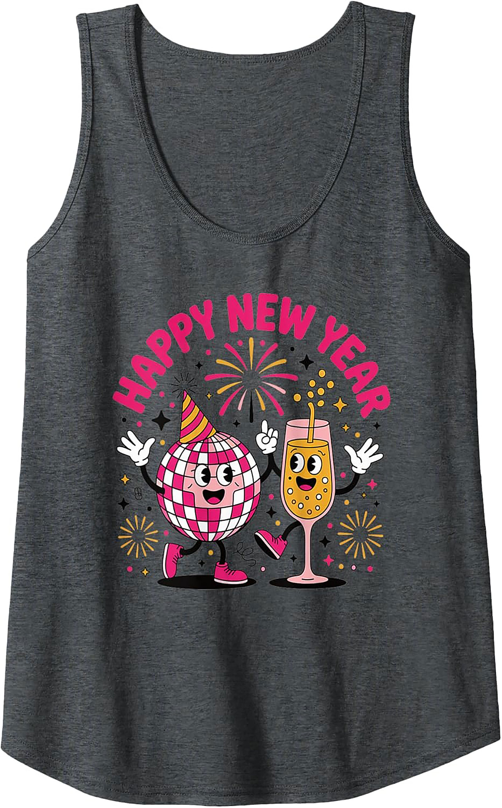 Happy New Year Disco Ball Graphic Tank Retro Sleeveless Shirt