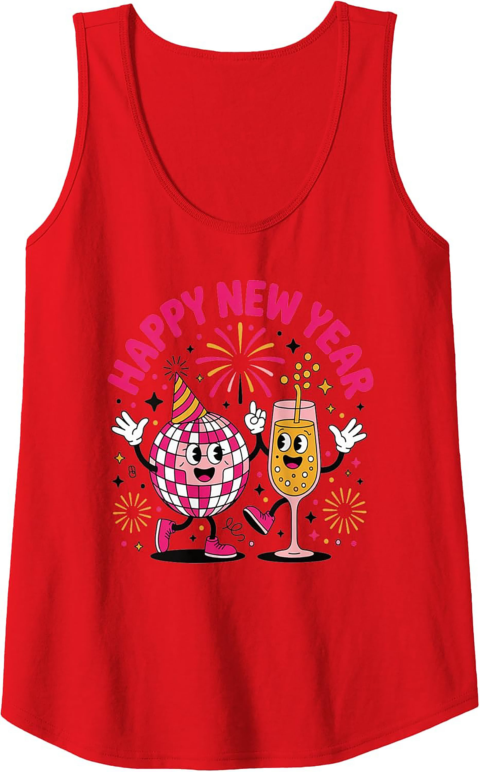 Happy New Year Disco Ball Graphic Tank Retro Sleeveless Shirt