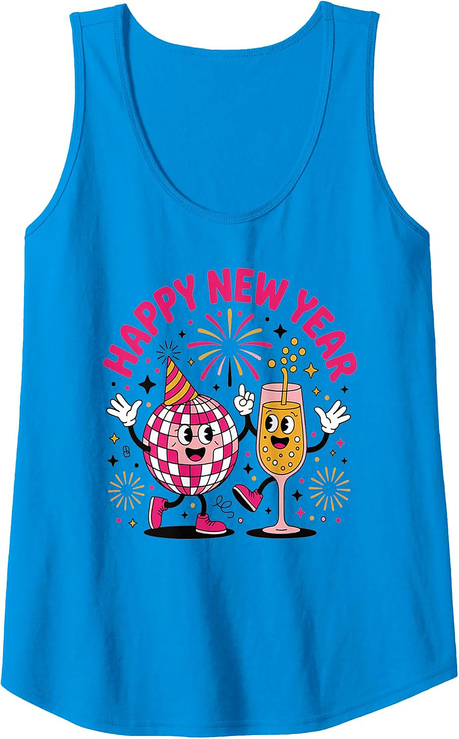 Happy New Year Disco Ball Graphic Tank Retro Sleeveless Shirt