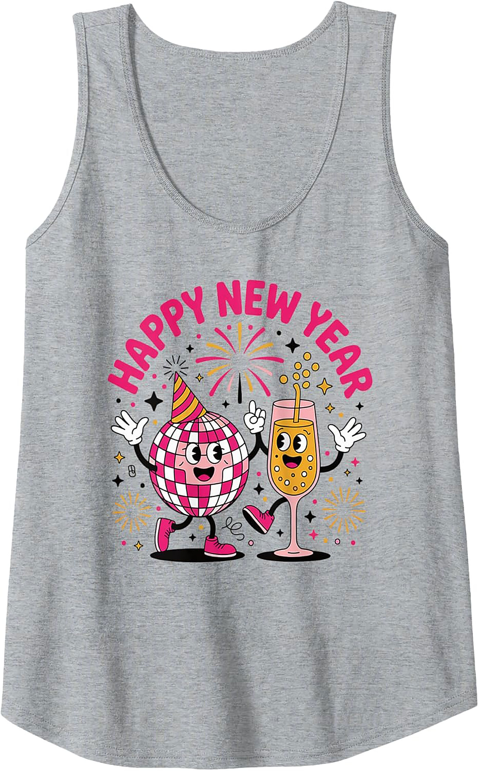 Happy New Year Disco Ball Graphic Tank Retro Sleeveless Shirt