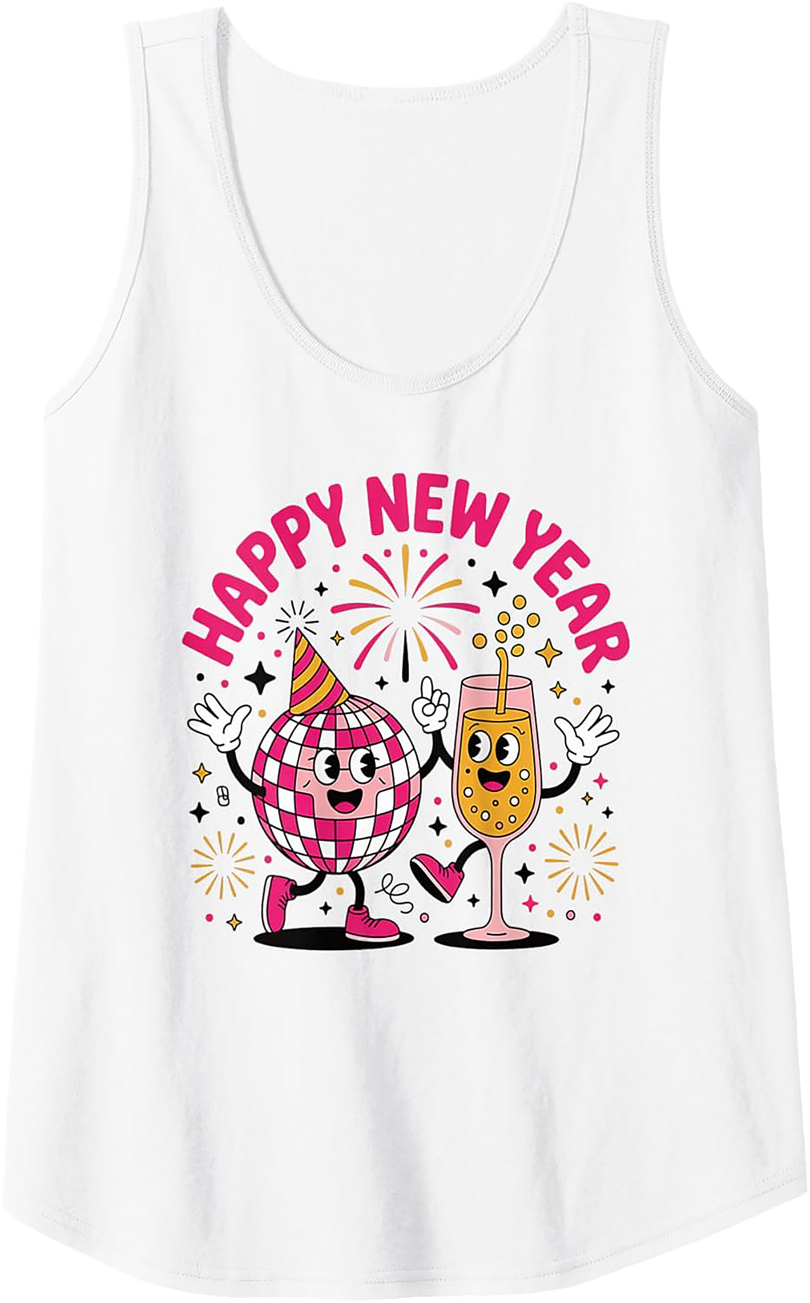 Happy New Year Disco Ball Graphic Tank Retro Sleeveless Shirt