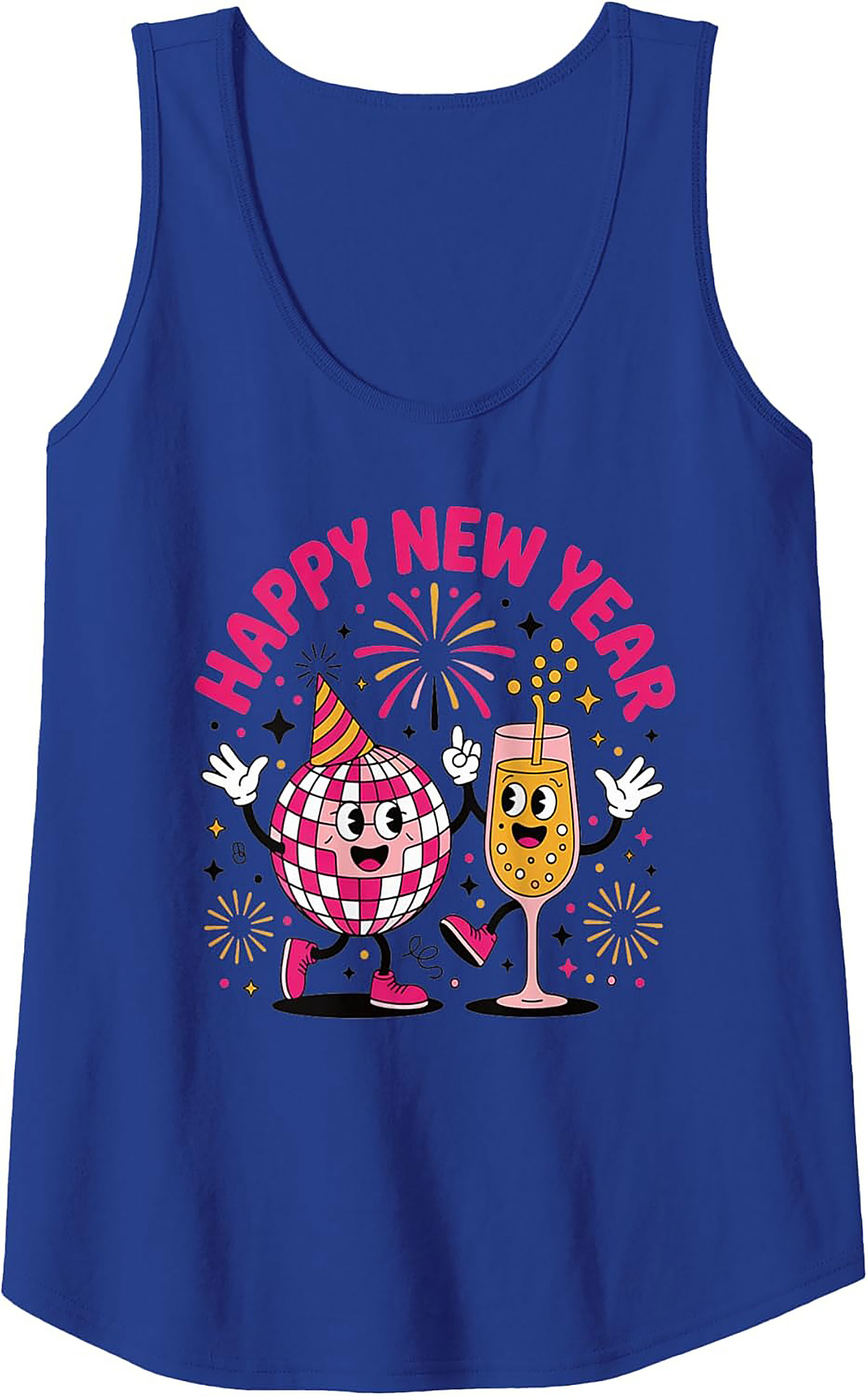 Happy New Year Disco Ball Graphic Tank Retro Sleeveless Shirt