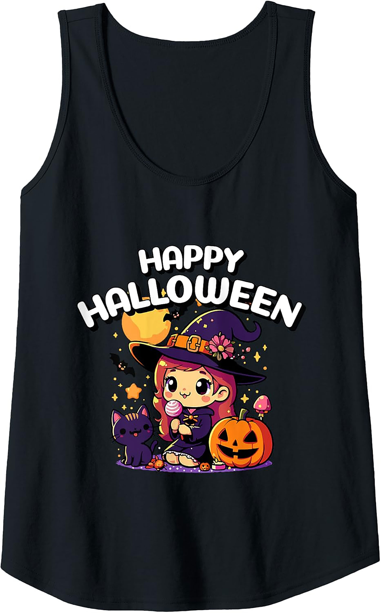 Kawaii Witch Graphic Tank | Cute Halloween Sleeveless Shirt