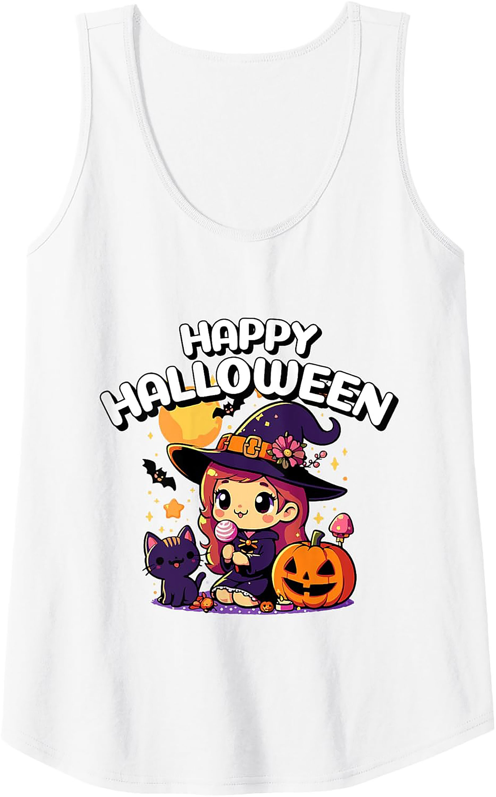 Kawaii Witch Graphic Tank | Cute Halloween Sleeveless Shirt