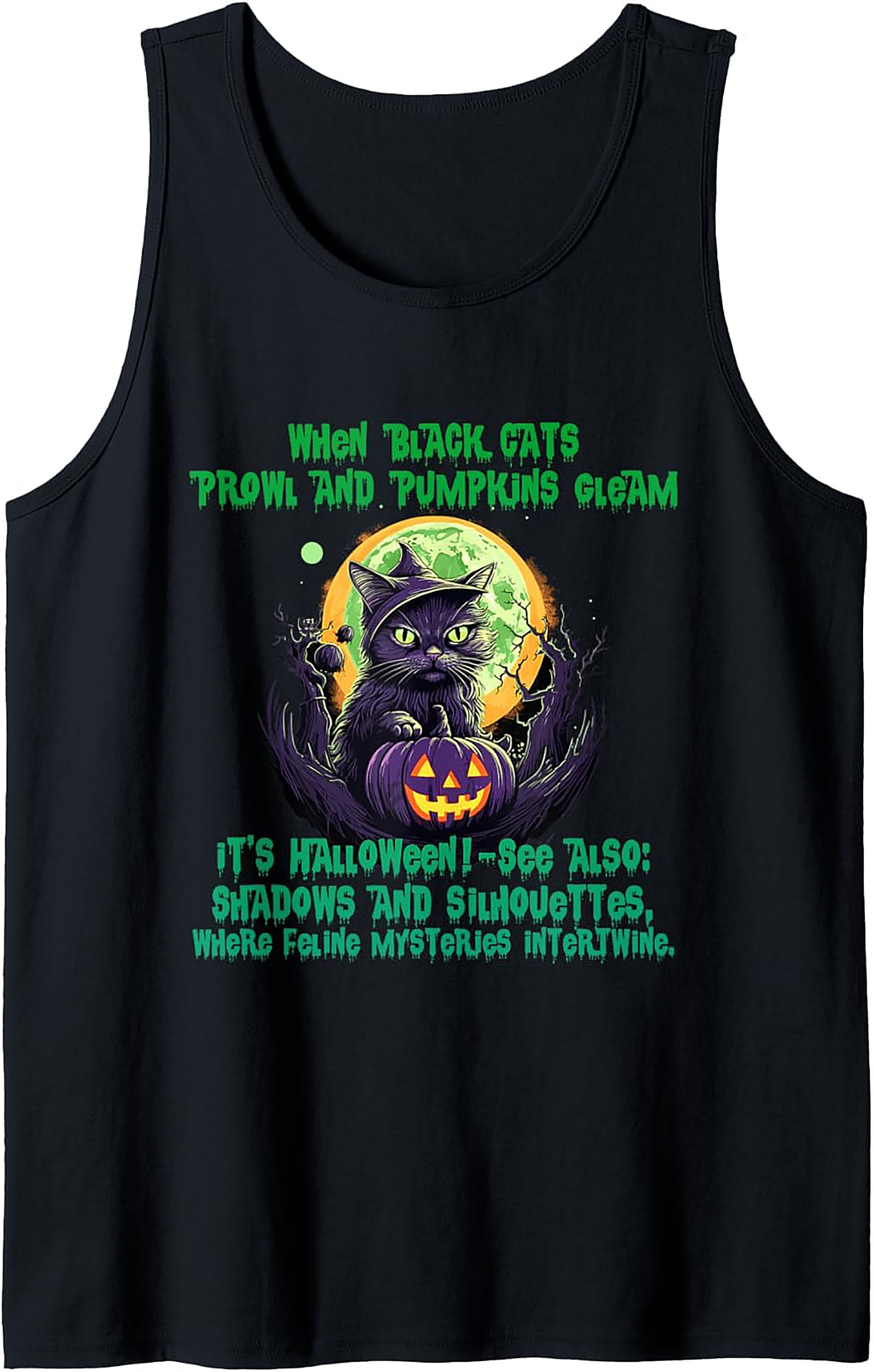 Halloween Black Cat Tank Top | Spooky Witch Sleeveless Tee