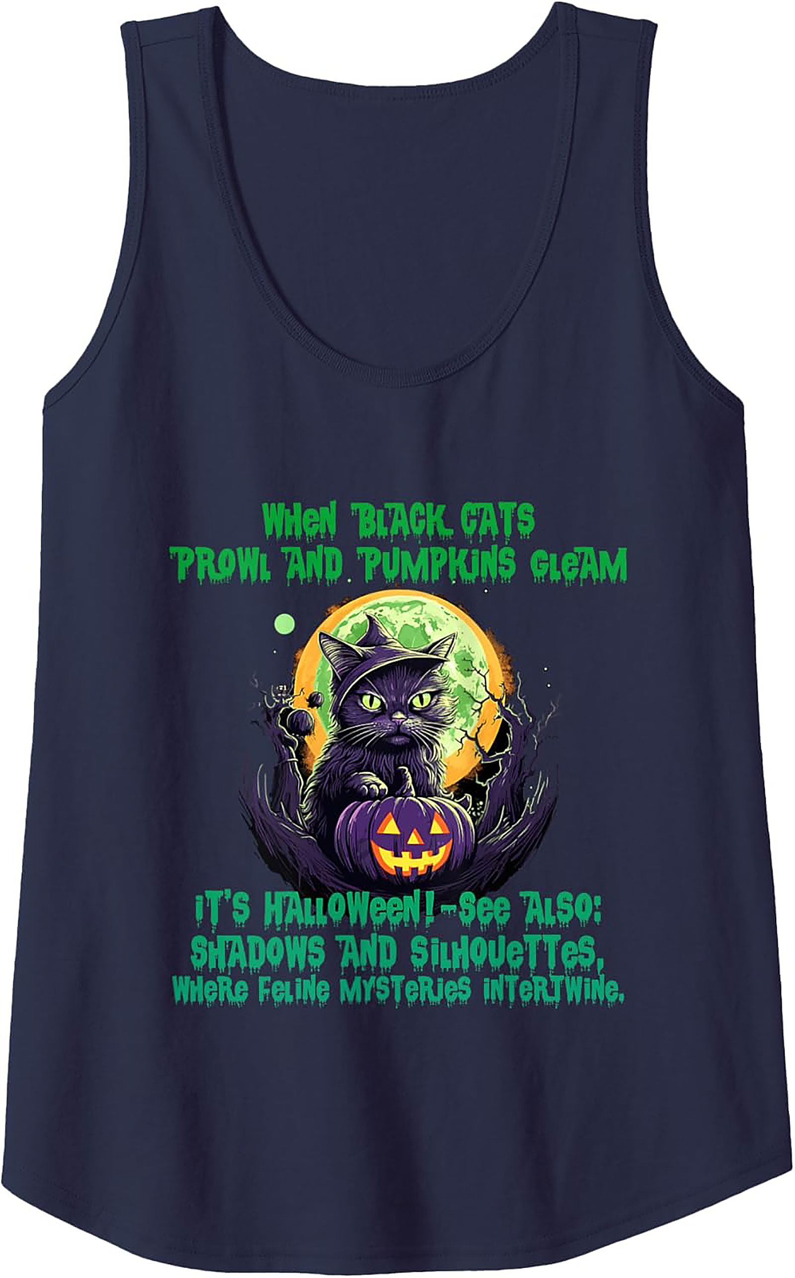 Halloween Black Cat Tank Top | Spooky Witch Sleeveless Tee